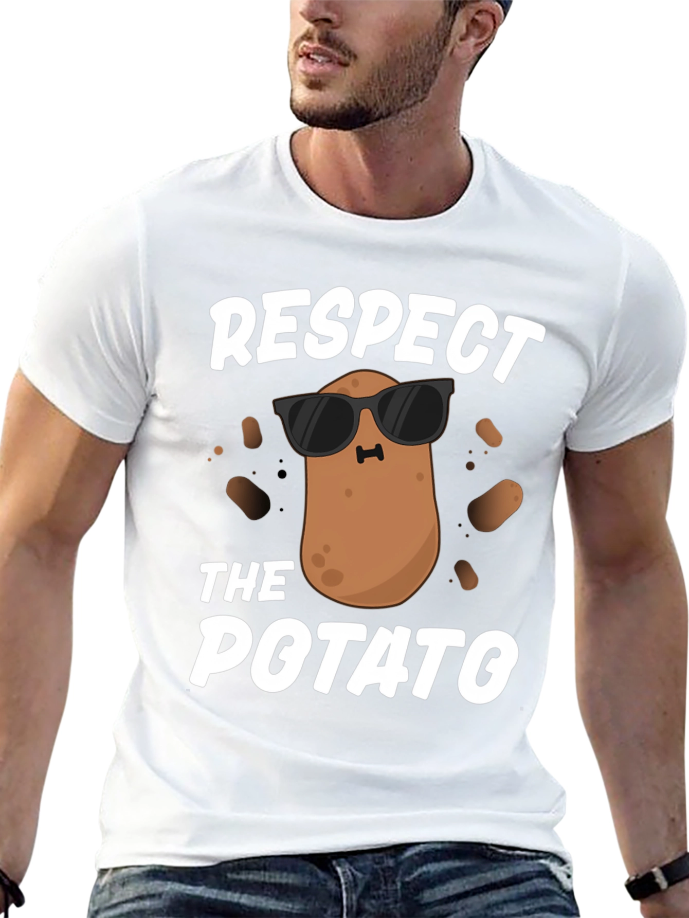 Black Respect the Potato T-Shirt - Funny Cartoon Graphic Tee view 13
