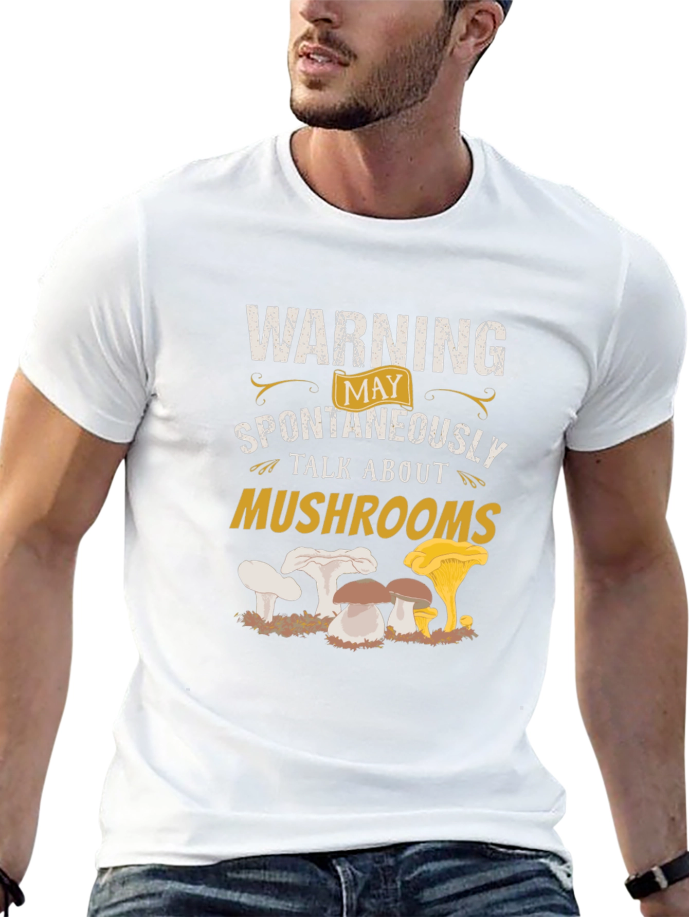 Black Warning: May Spontaneously Talk About Mushrooms T-Shirt view 13
