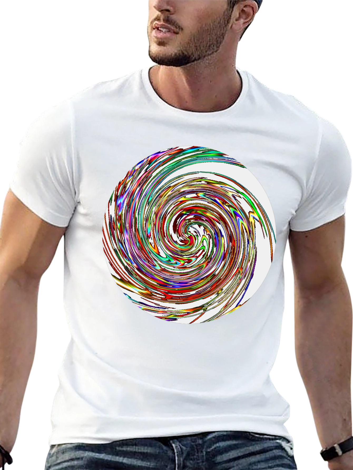 Black Abstract Swirl Graphic Tee - Black Cotton Blend T-Shirt view 13
