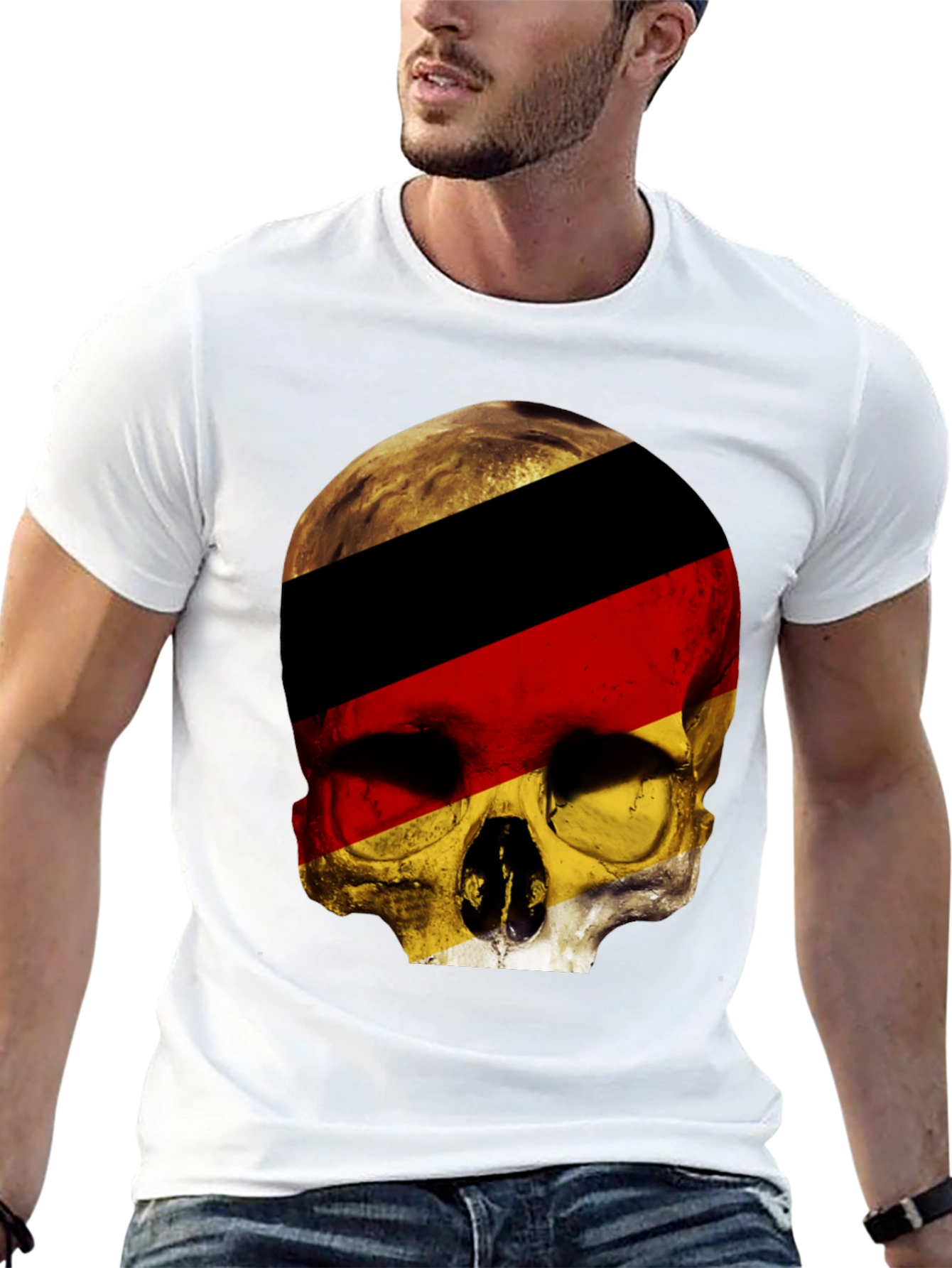 Black German Flag Skull Graphic T-Shirt - Black view 13