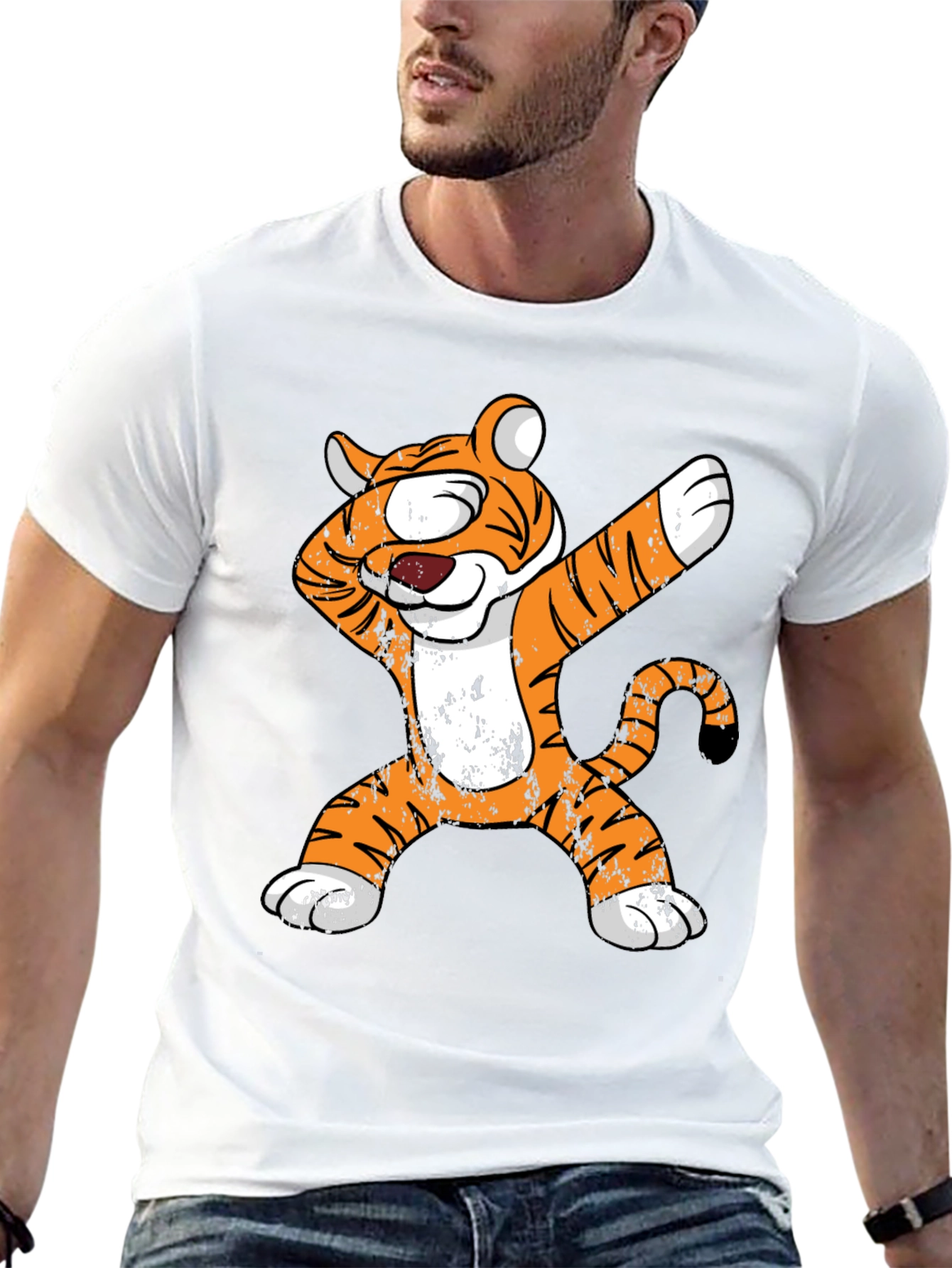 Black Dabbing Tiger Graphic Tee - Cool Animal Lover Shirt view 13