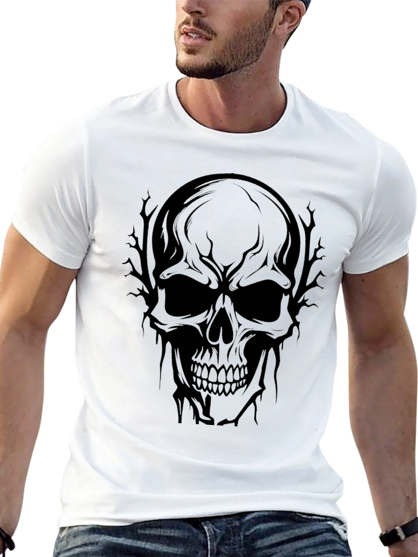 Black Skull Graphic Tee - Men's Black T-Shirt view 13