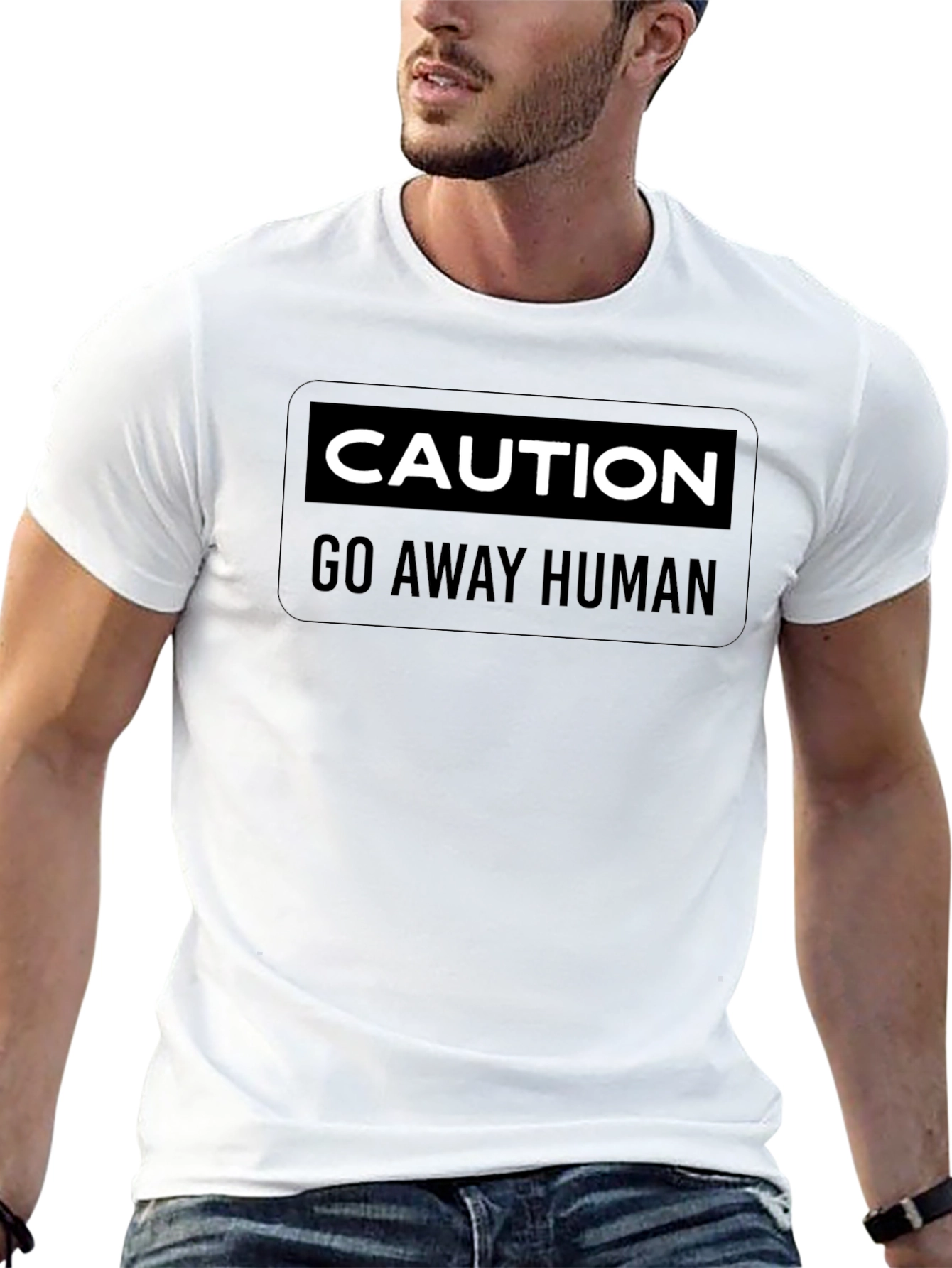 Black Caution Go Away Human T-Shirt - Black Funny Tee view 13