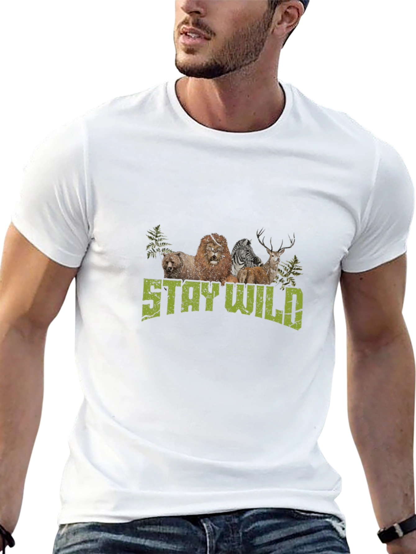 Black Stay Wild Graphic Print Crew Neck T-Shirt view 13