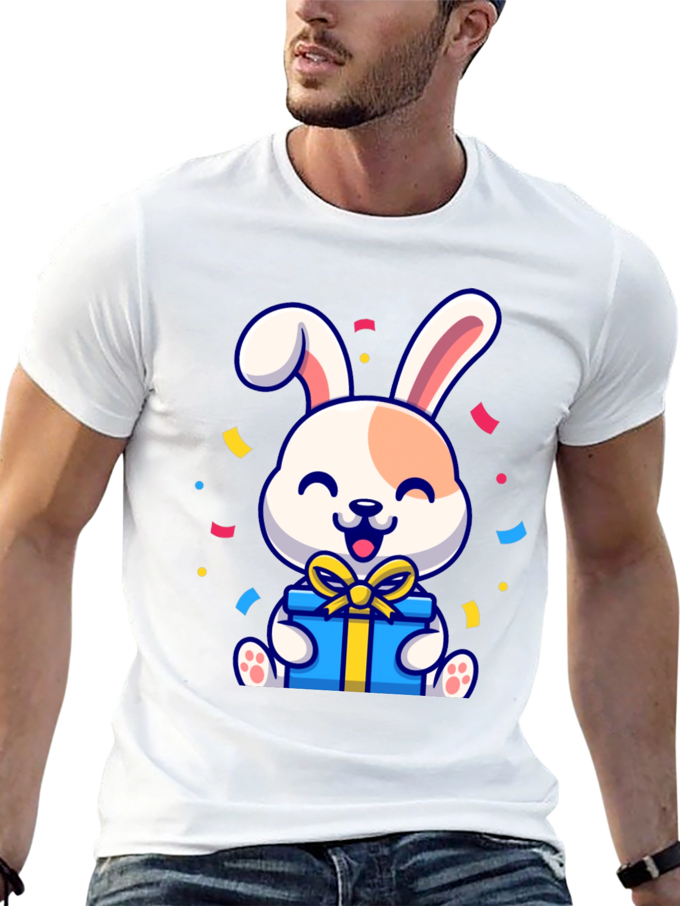 Black Cute Bunny Holding Gift T-Shirt view 13