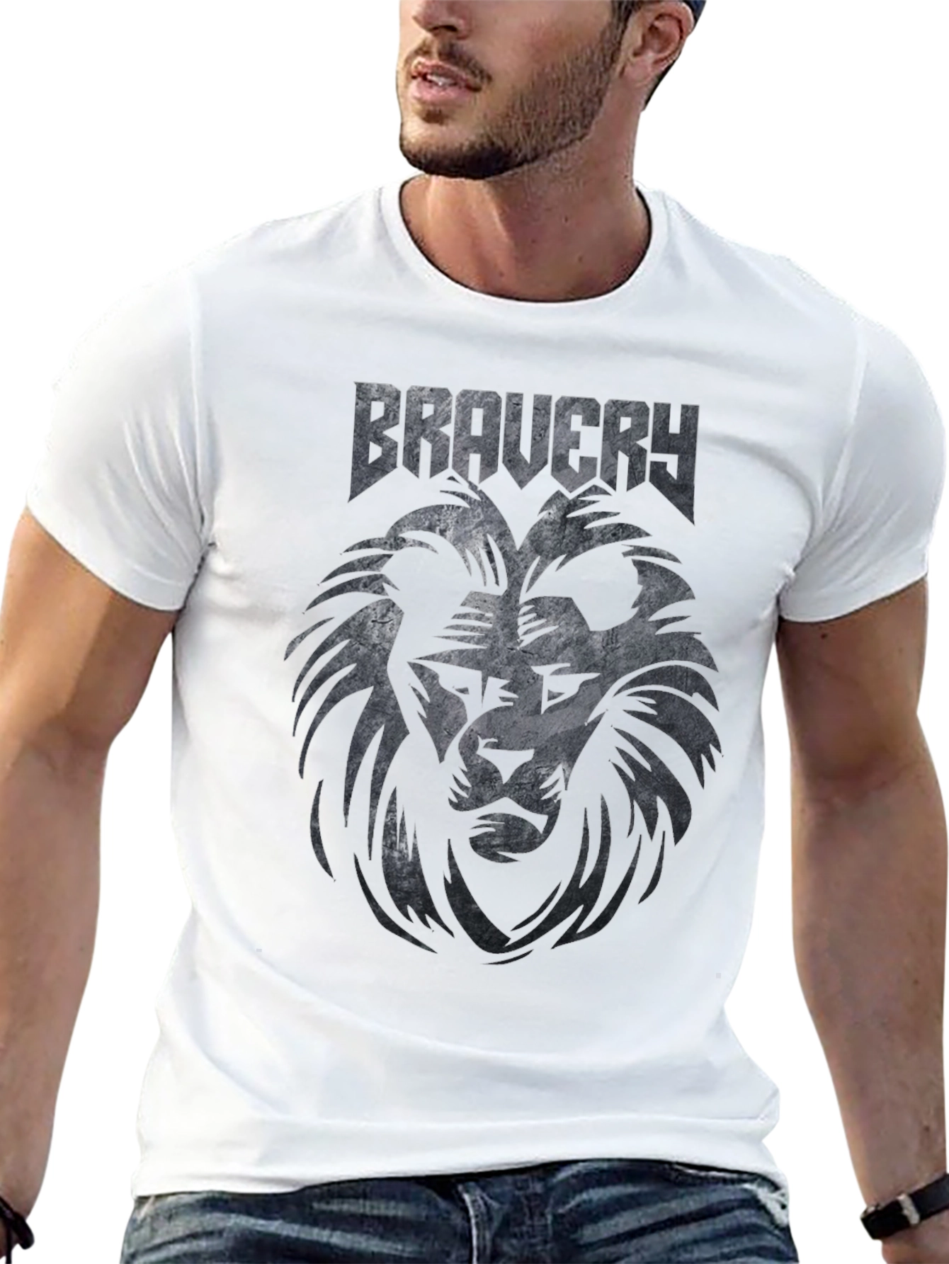 Black Bravery Lion Graphic T-Shirt - Black Cotton Tee view 13