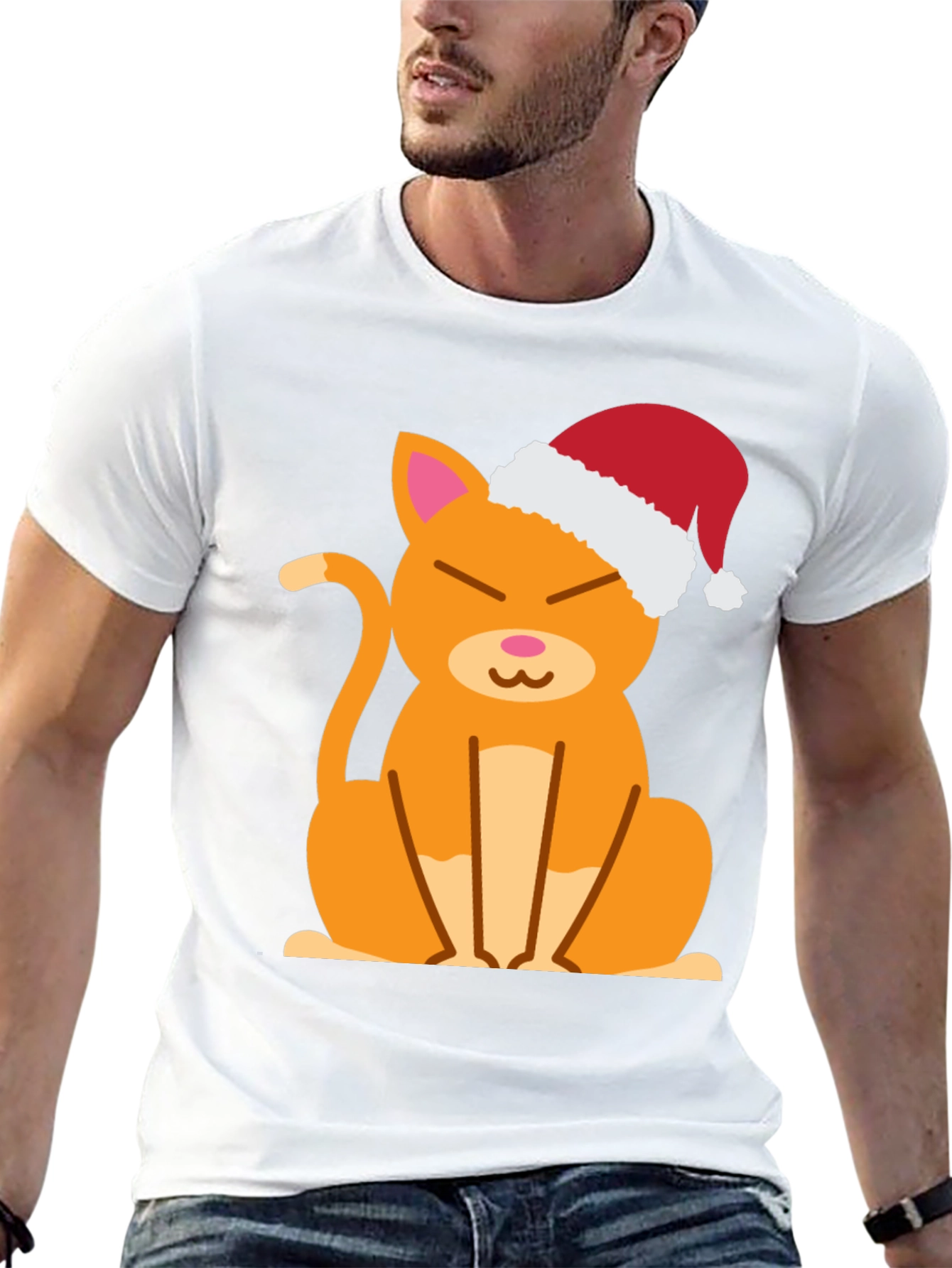 Black Festive Cat Tee - Santa Hat Cute Kitten Shirt view 13