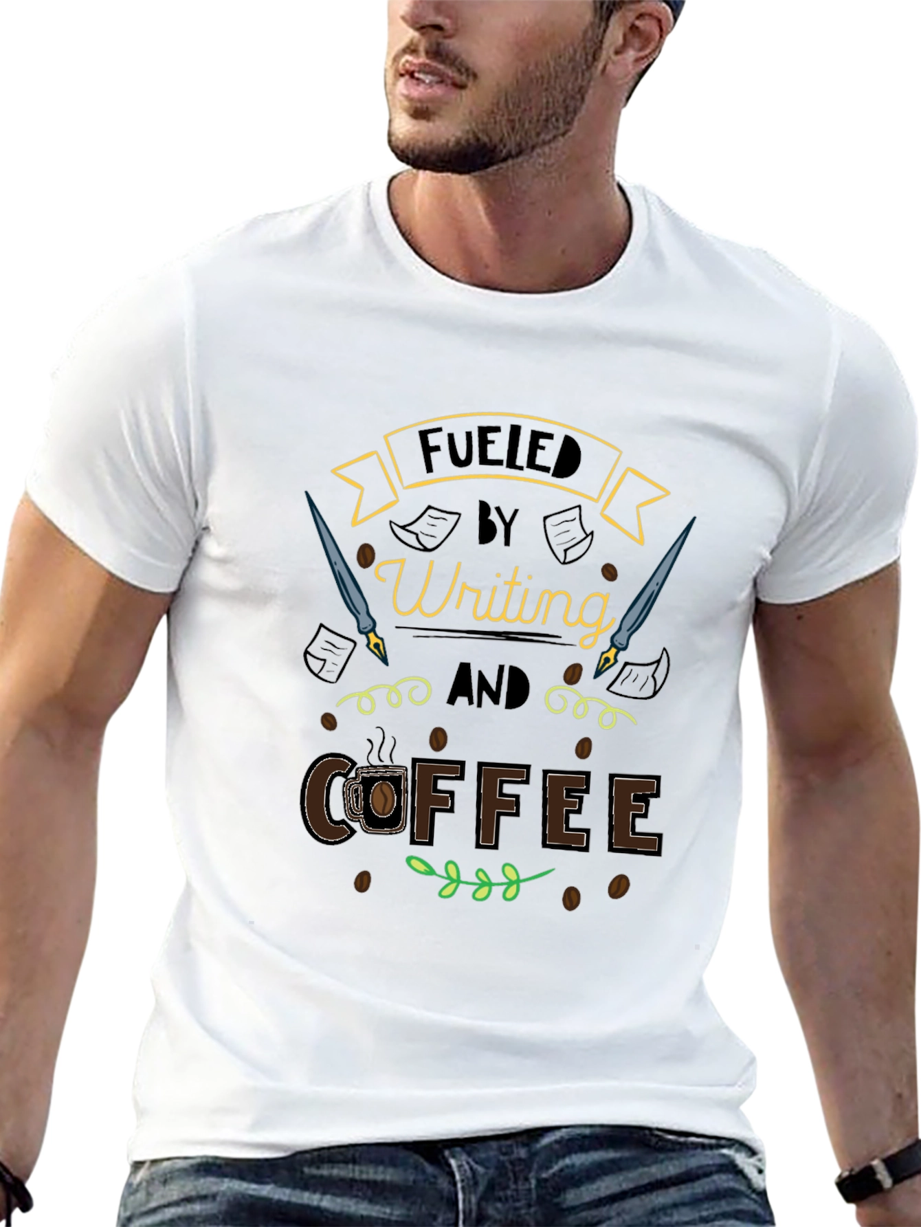 Black Fueled by Writing and Coffee T-Shirt view 13