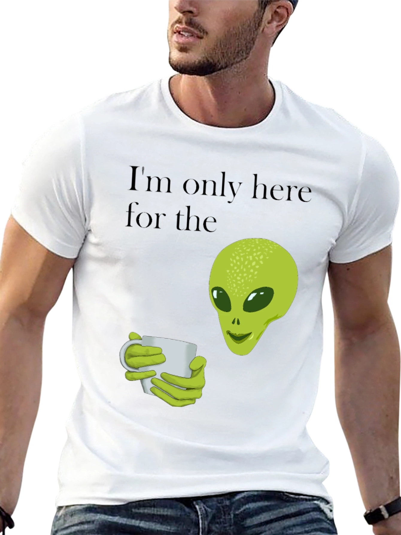 Black Alien Coffee T-Shirt - I'm Only Here For The Coffee view 13