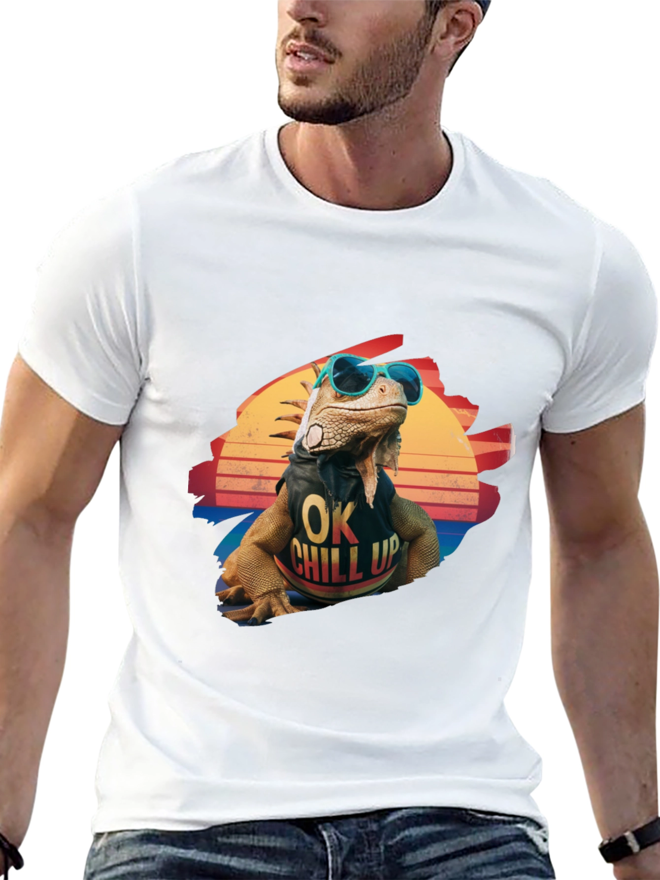 Black Cool Iguana Graphic T-Shirt - "OK Chill Up" view 13
