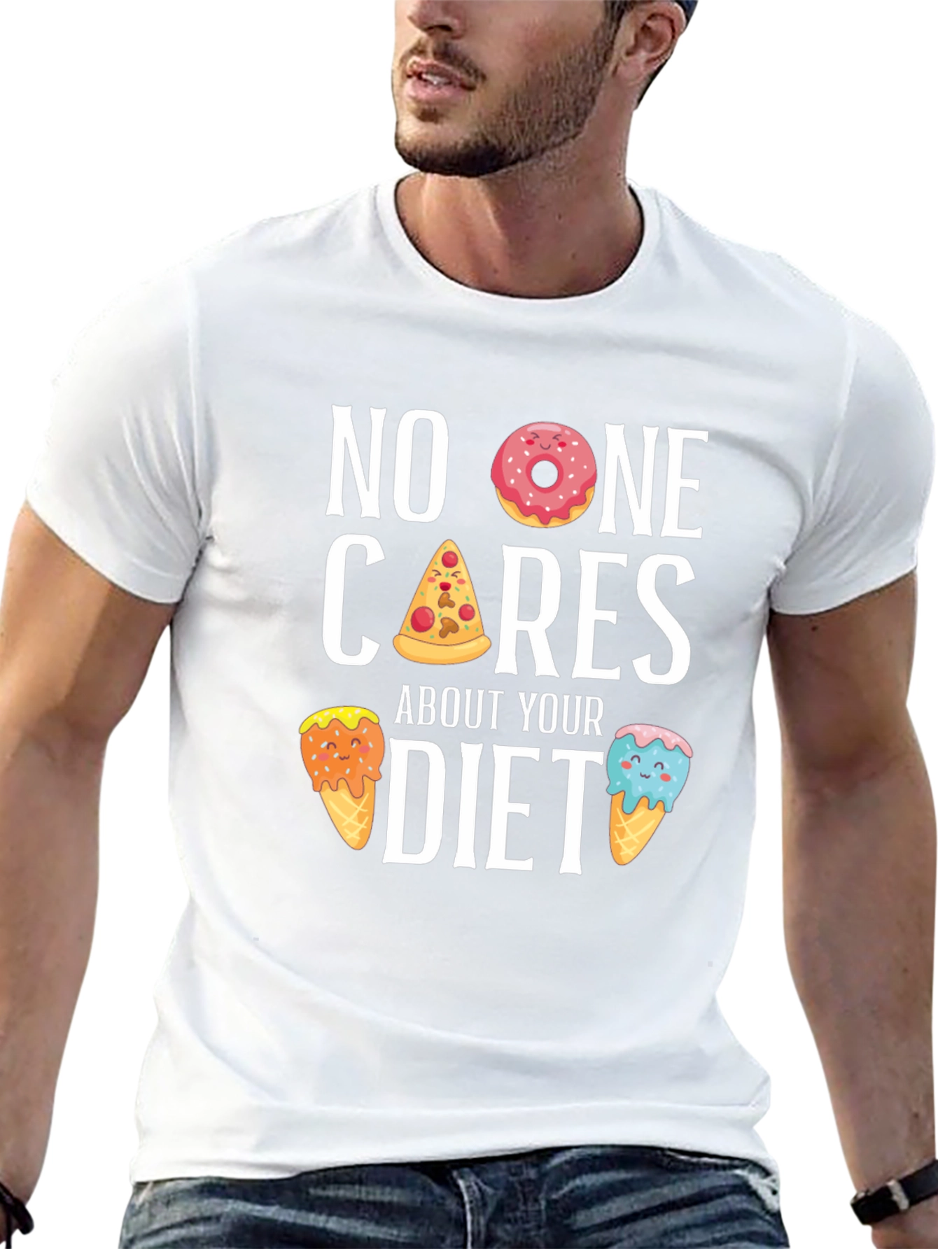 Black Funny Diet T-Shirt - No One Cares, Doughnut, Pizza, Ice Cream view 13