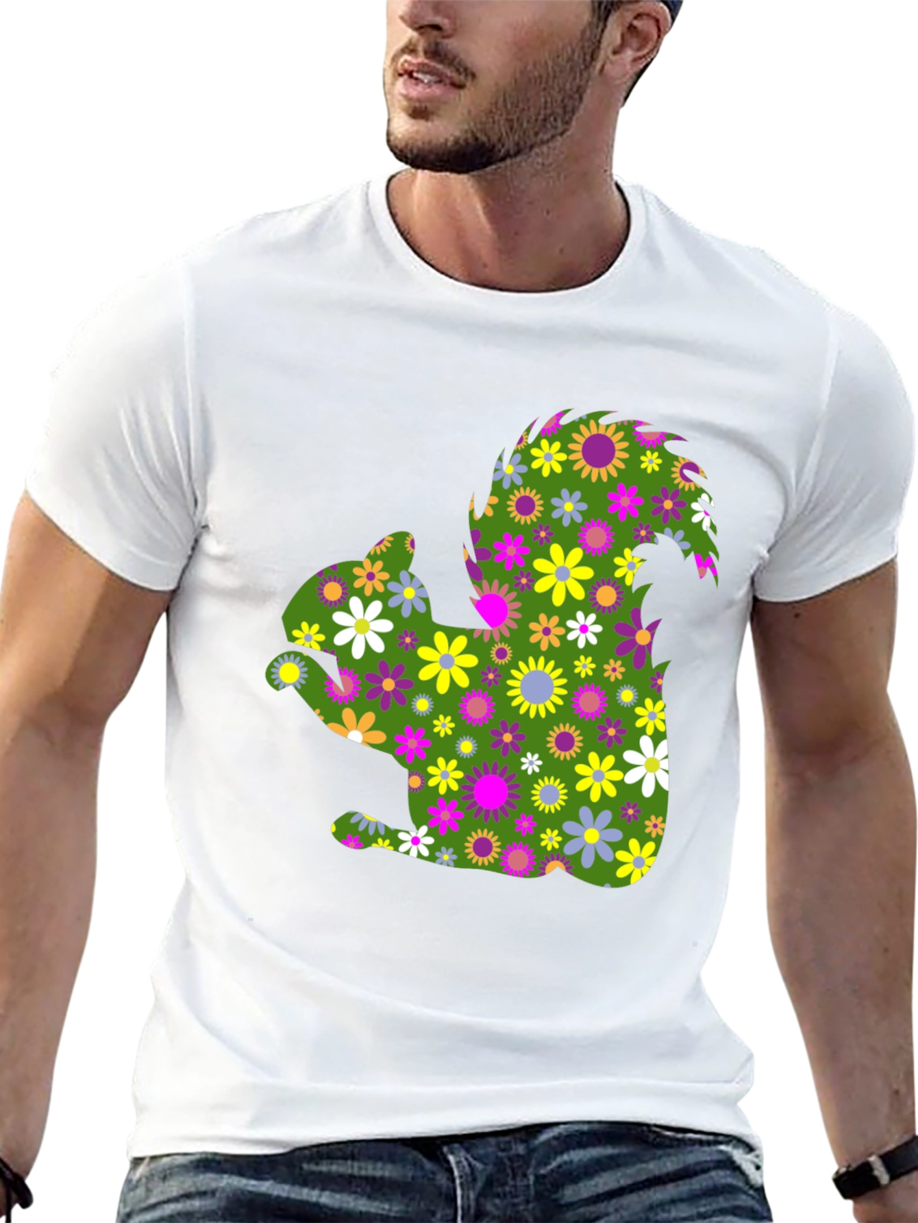 Black Floral Squirrel Graphic Tee - Unique Nature Shirt view 13