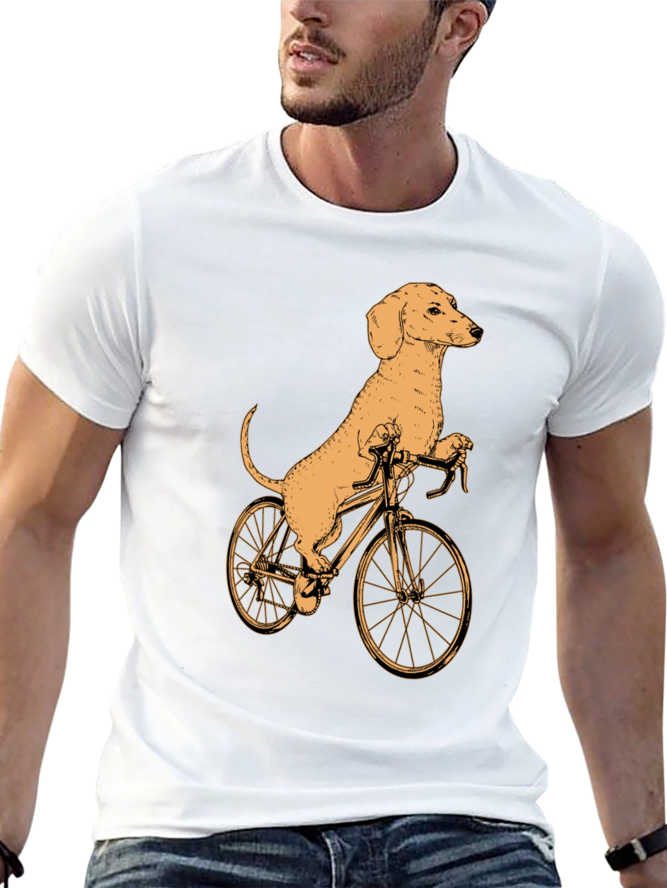 Black Dachshund on Bike T-Shirt - Black Cotton Tee view 13