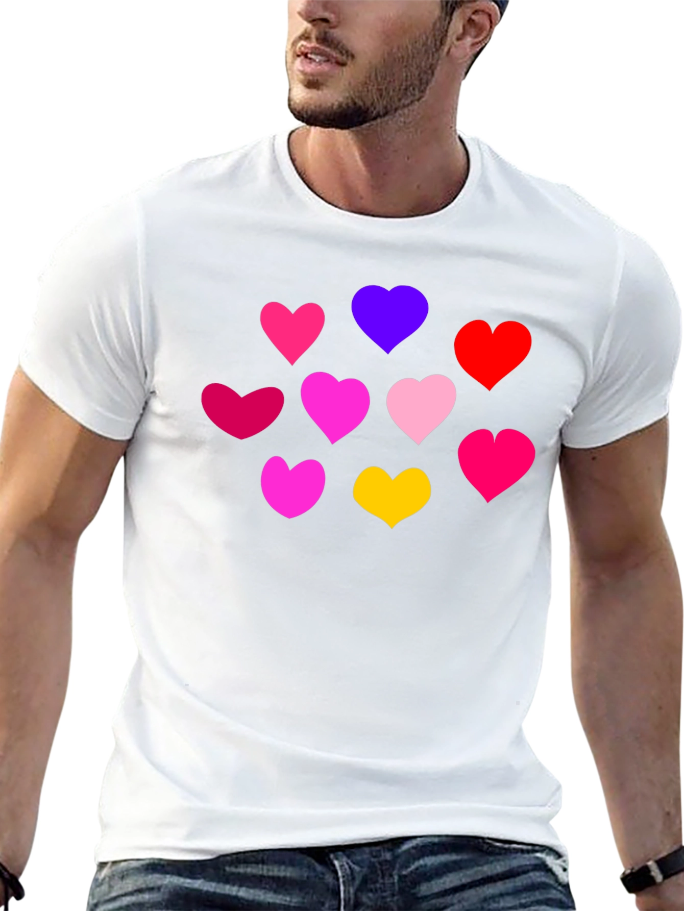 Black Heartful Tee: Colorful Hearts on Black Shirt view 13