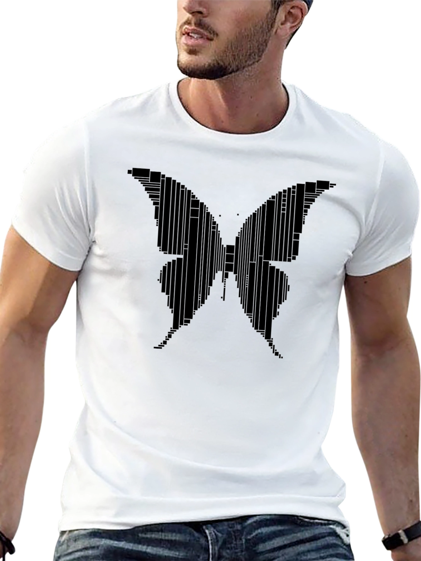 Black Butterfly Graphic Men's Black T-Shirt view 13