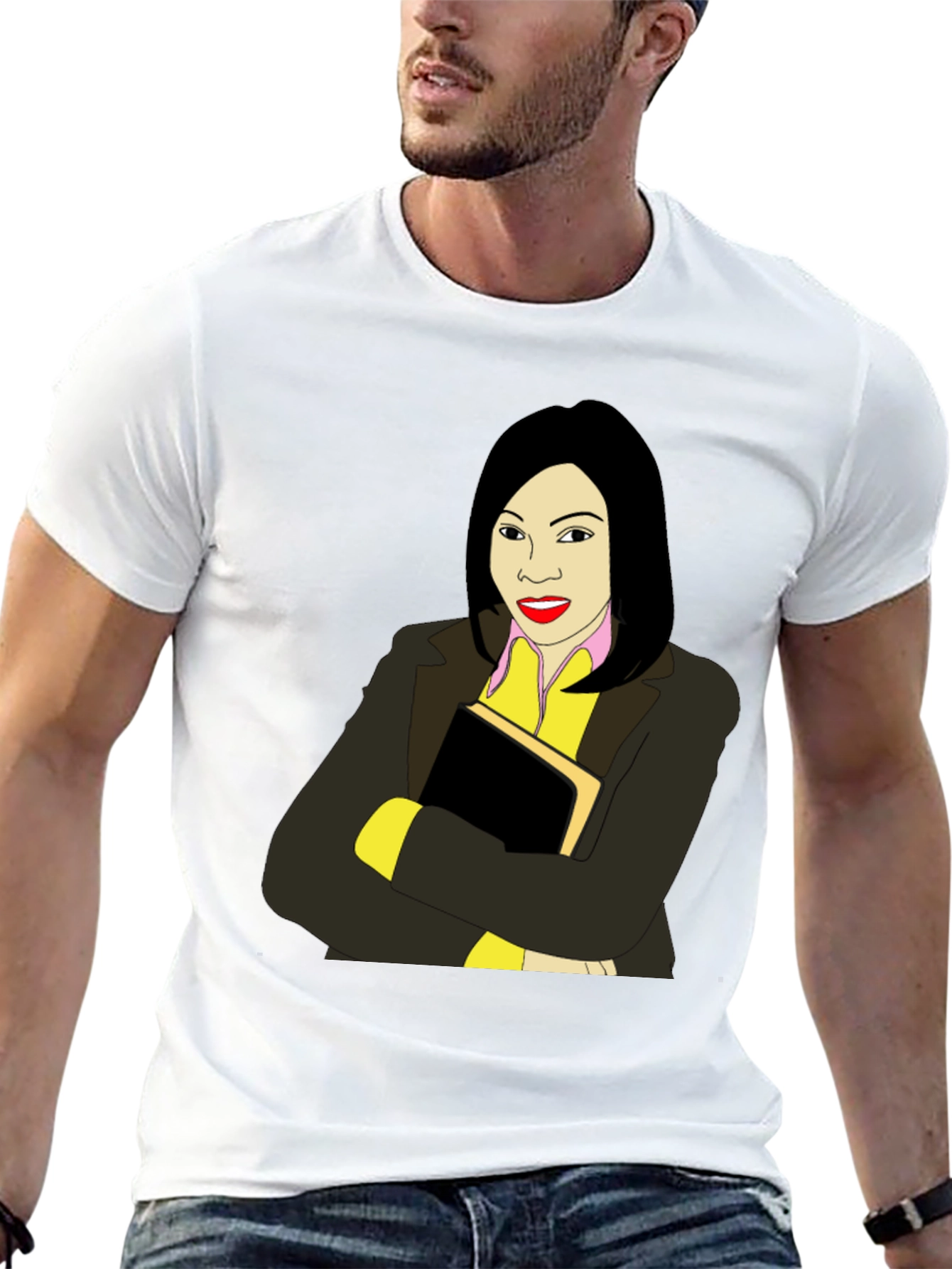 Illustrated Woman on Black T-Shirt - 13