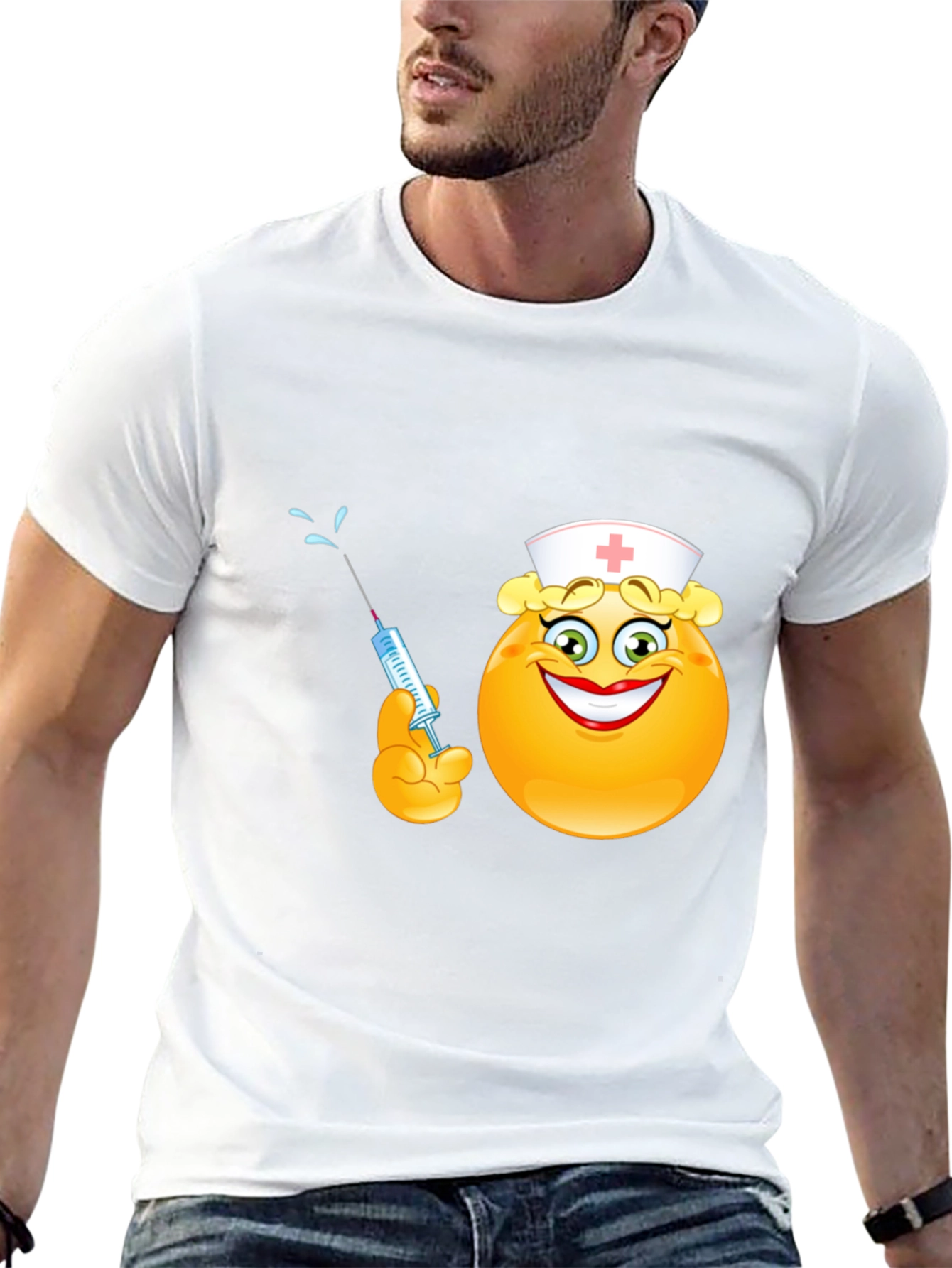 Black Funny Nurse Emoji T-Shirt - Black Cotton Tee view 13