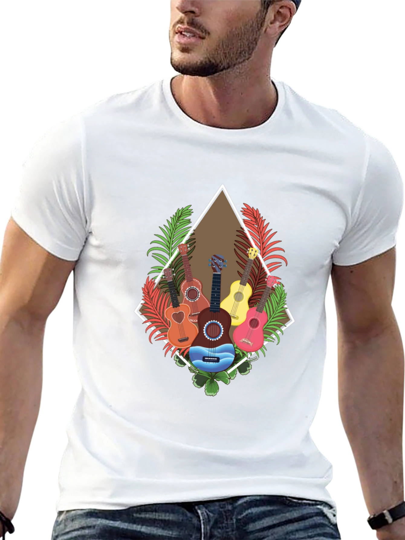 Black Tropical Guitar T-Shirt: Island Style view 13