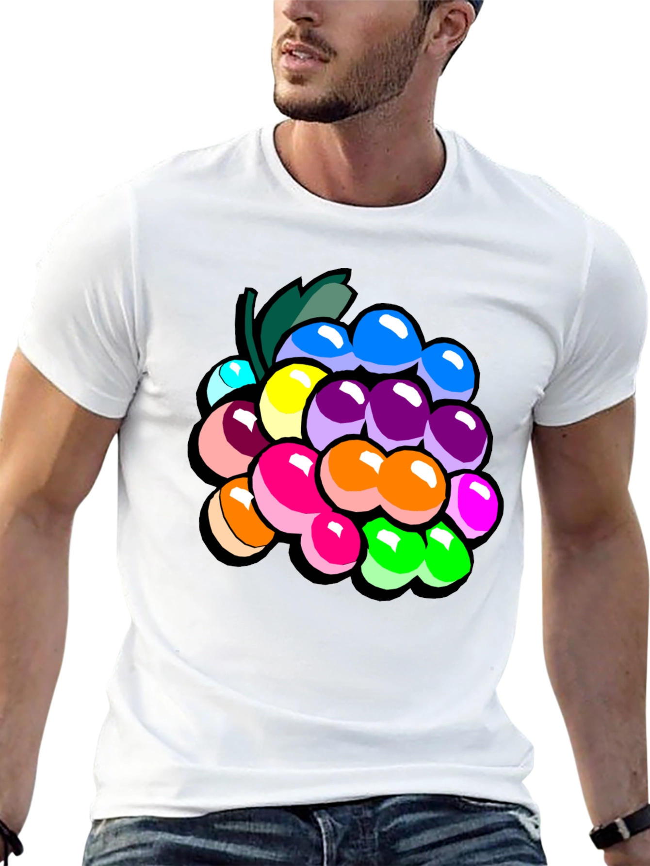 Black Colorful Grapes Graphic T-Shirt - Novelty Fruit Tee view 13