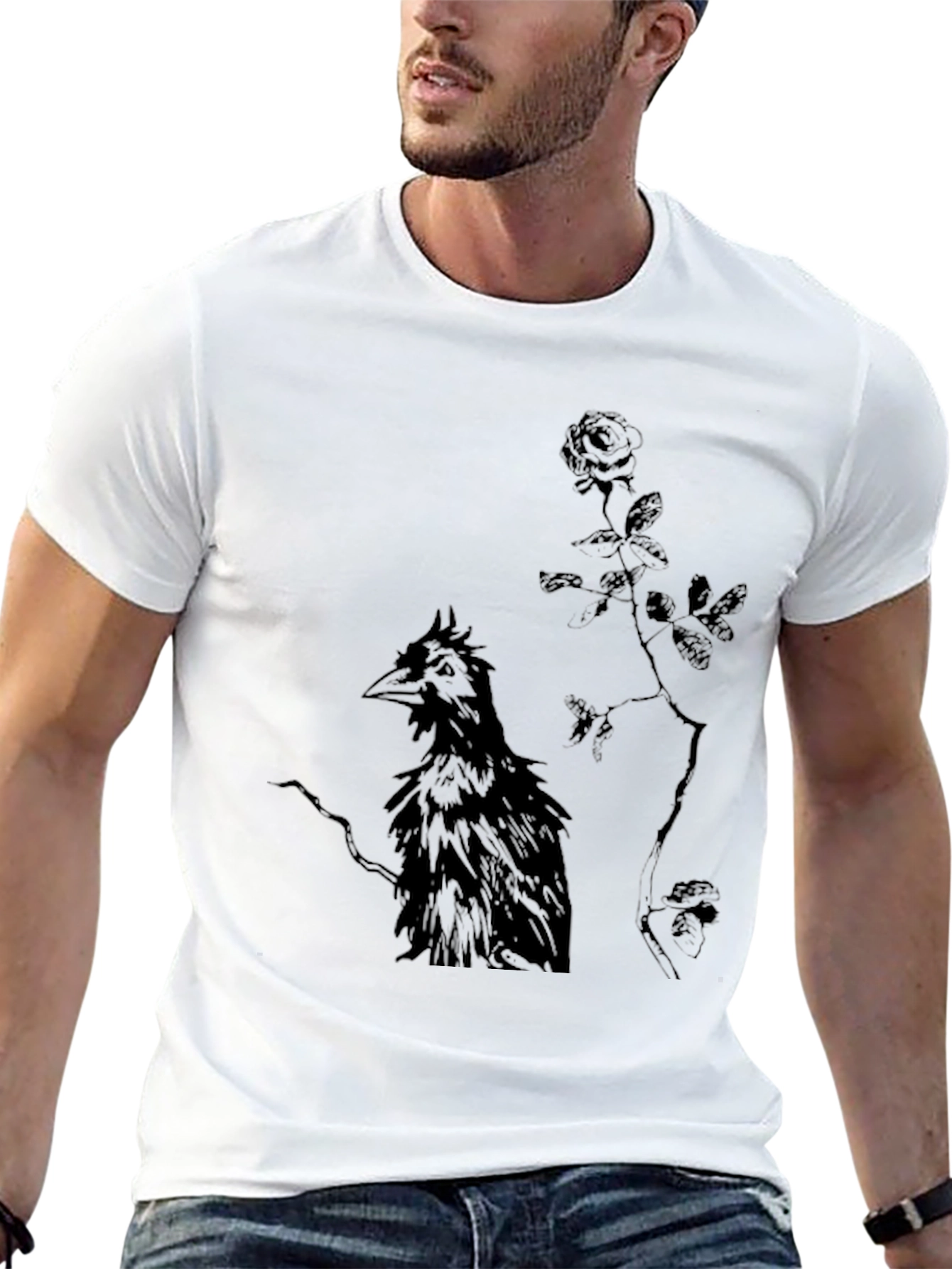 Black Raven and Rose Graphic Black T-Shirt view 13