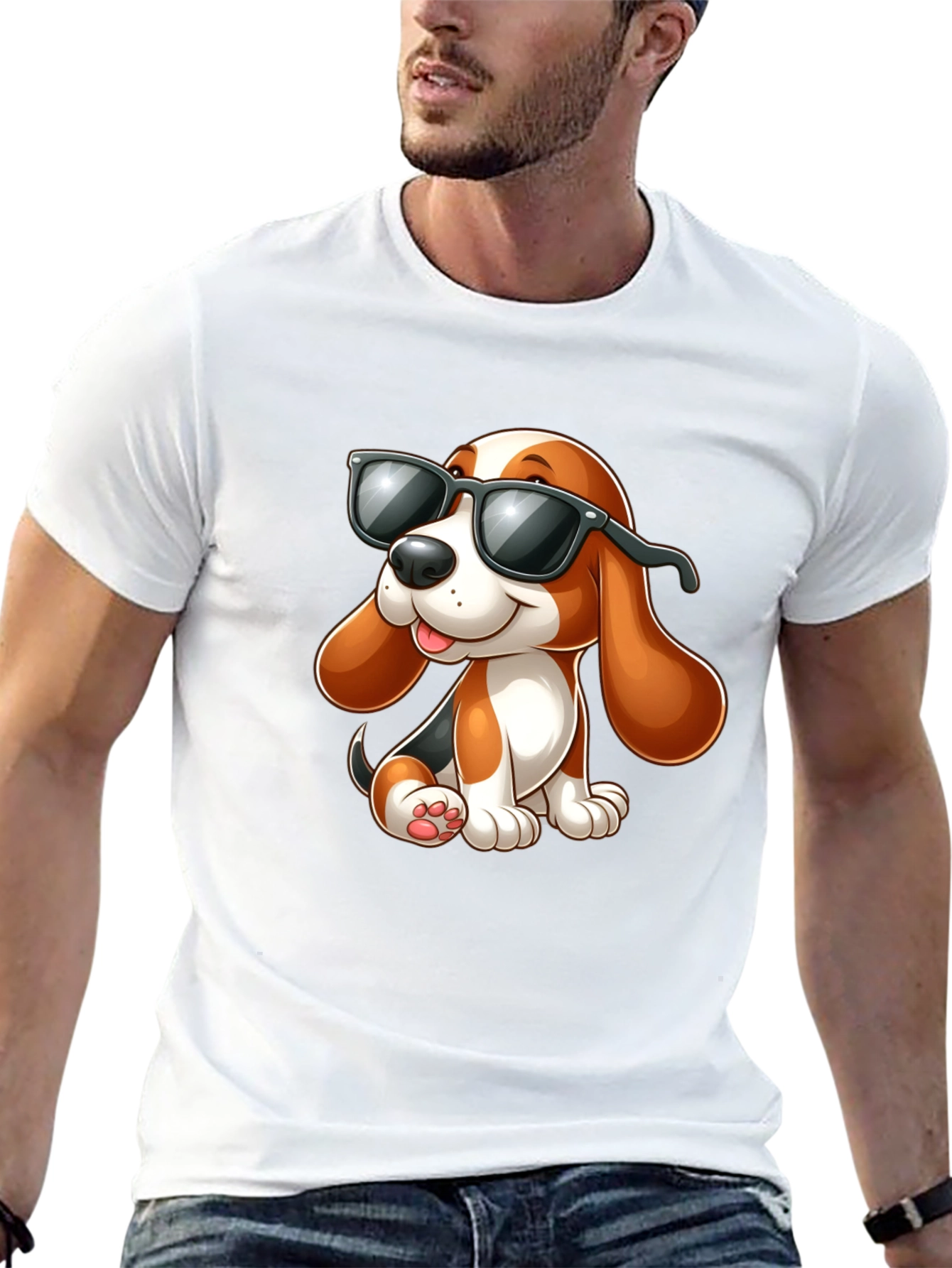 Black Cool Cartoon Dog Graphic T-Shirt view 13