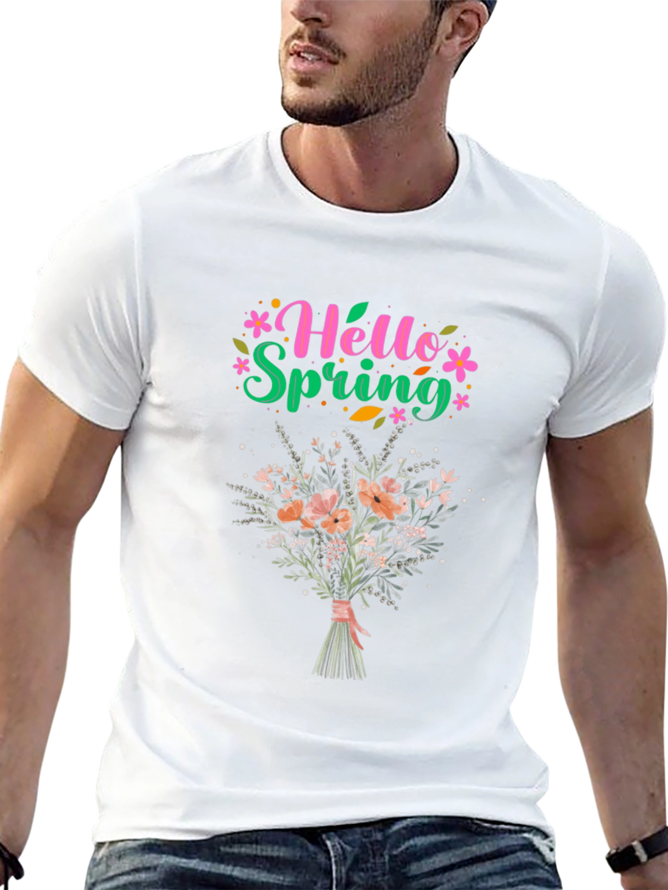 Black Hello Spring Floral Bouquet Graphic T-Shirt view 13