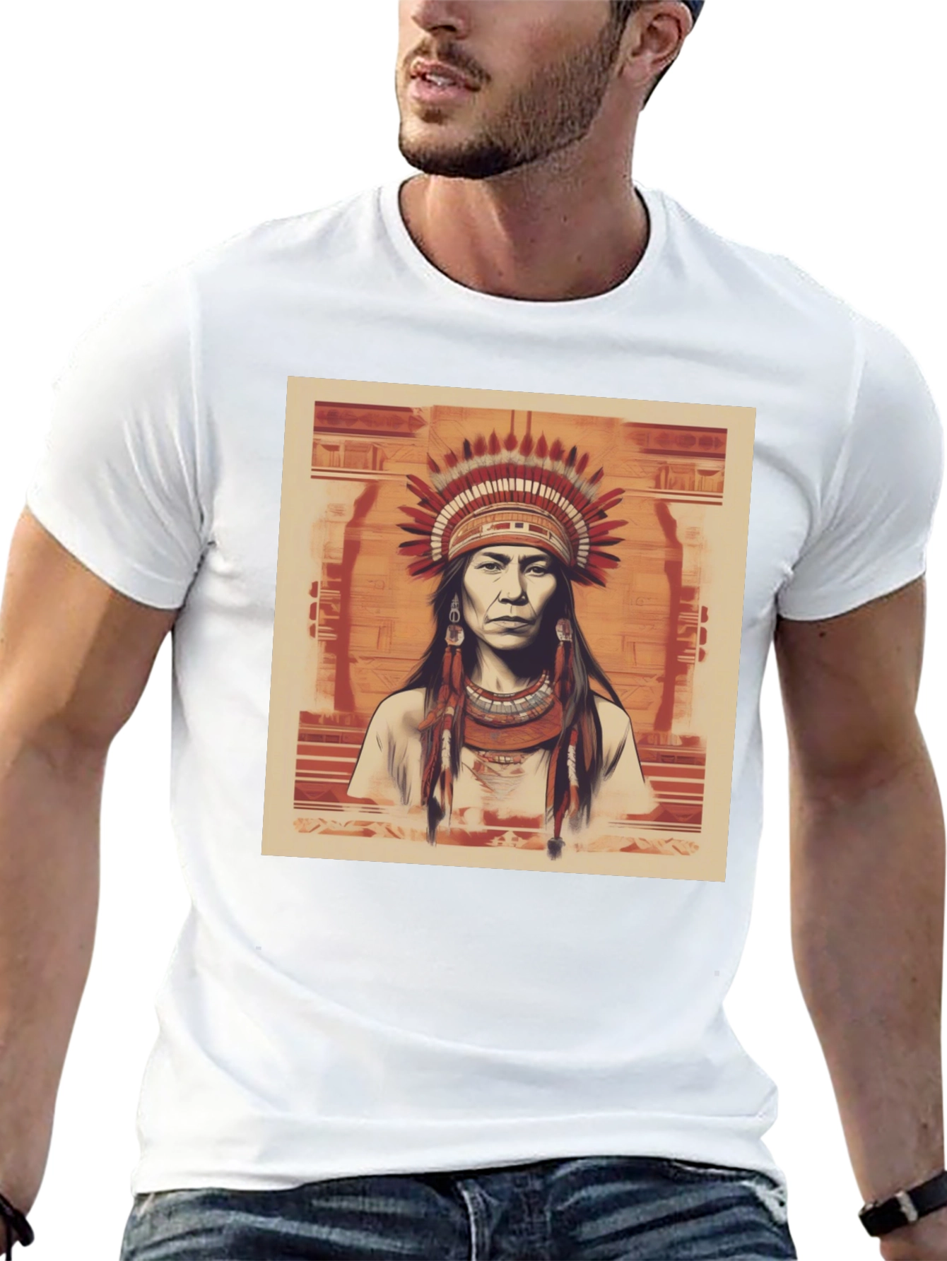 Black Native American Chief Graphic Tee - Black Cotton view 13