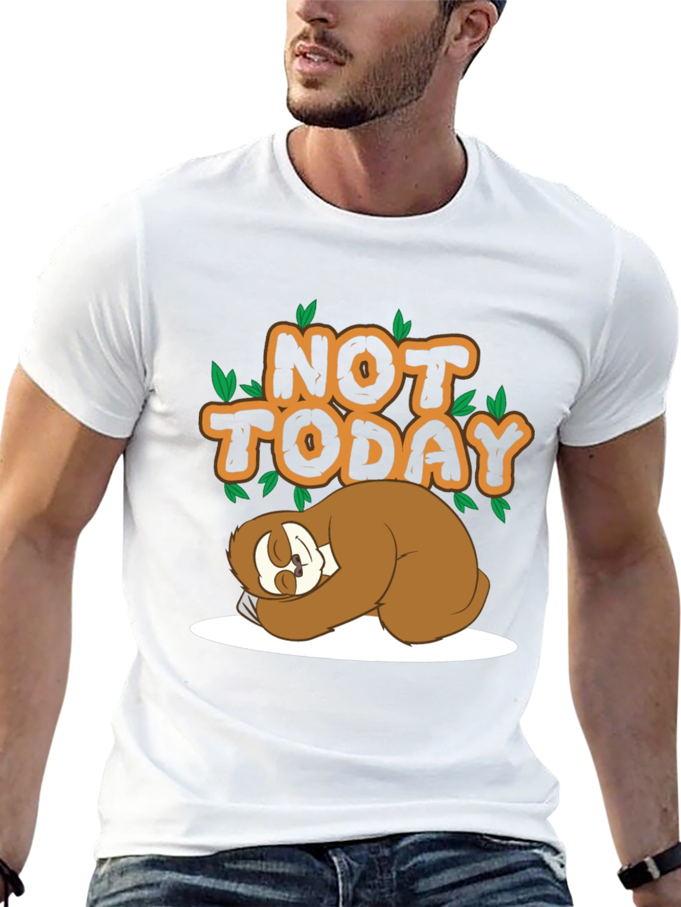 Black Funny Sloth Not Today Black T-Shirt view 13