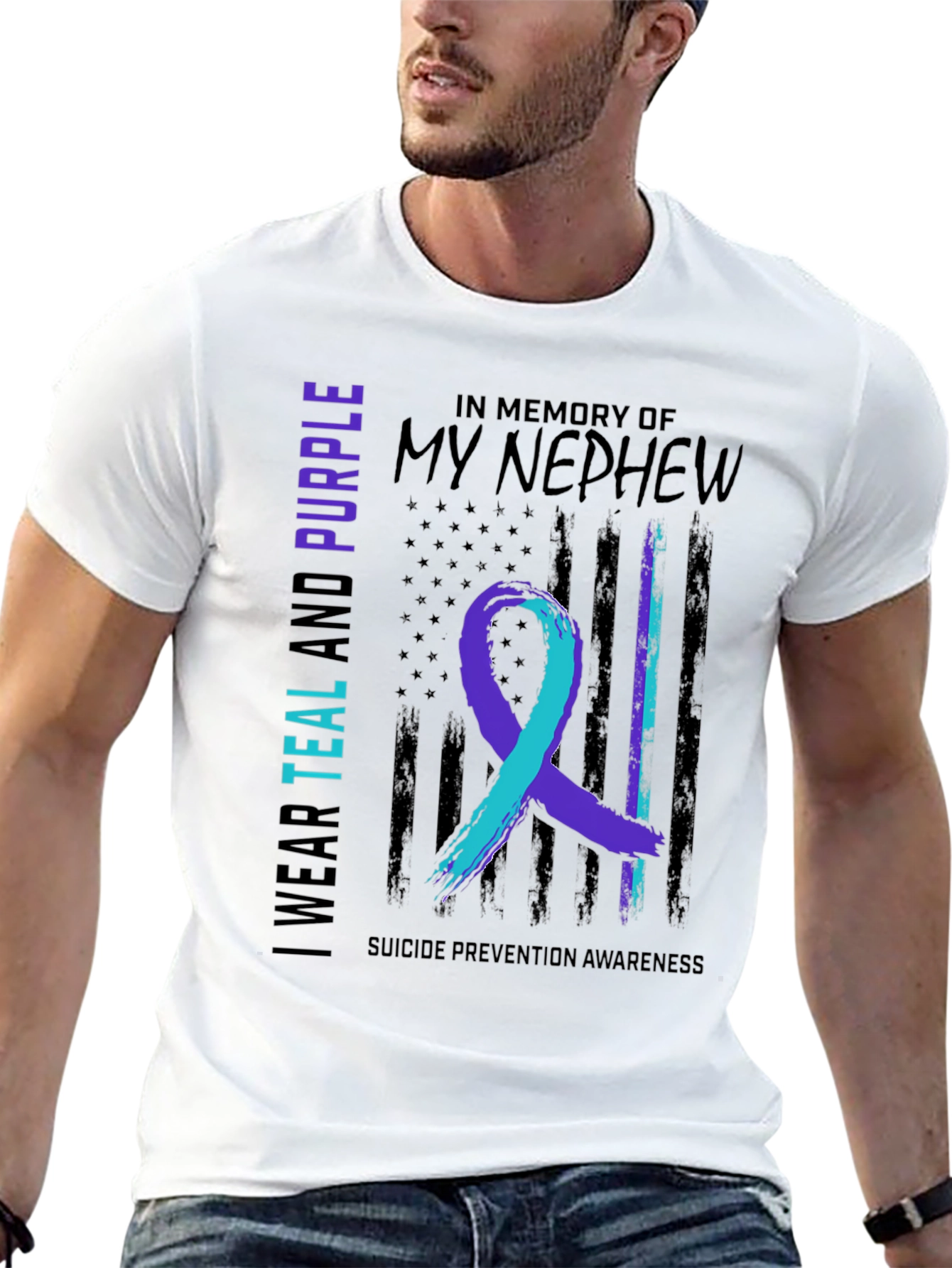 Black Teal and Purple Suicide Awareness T-Shirt view 13