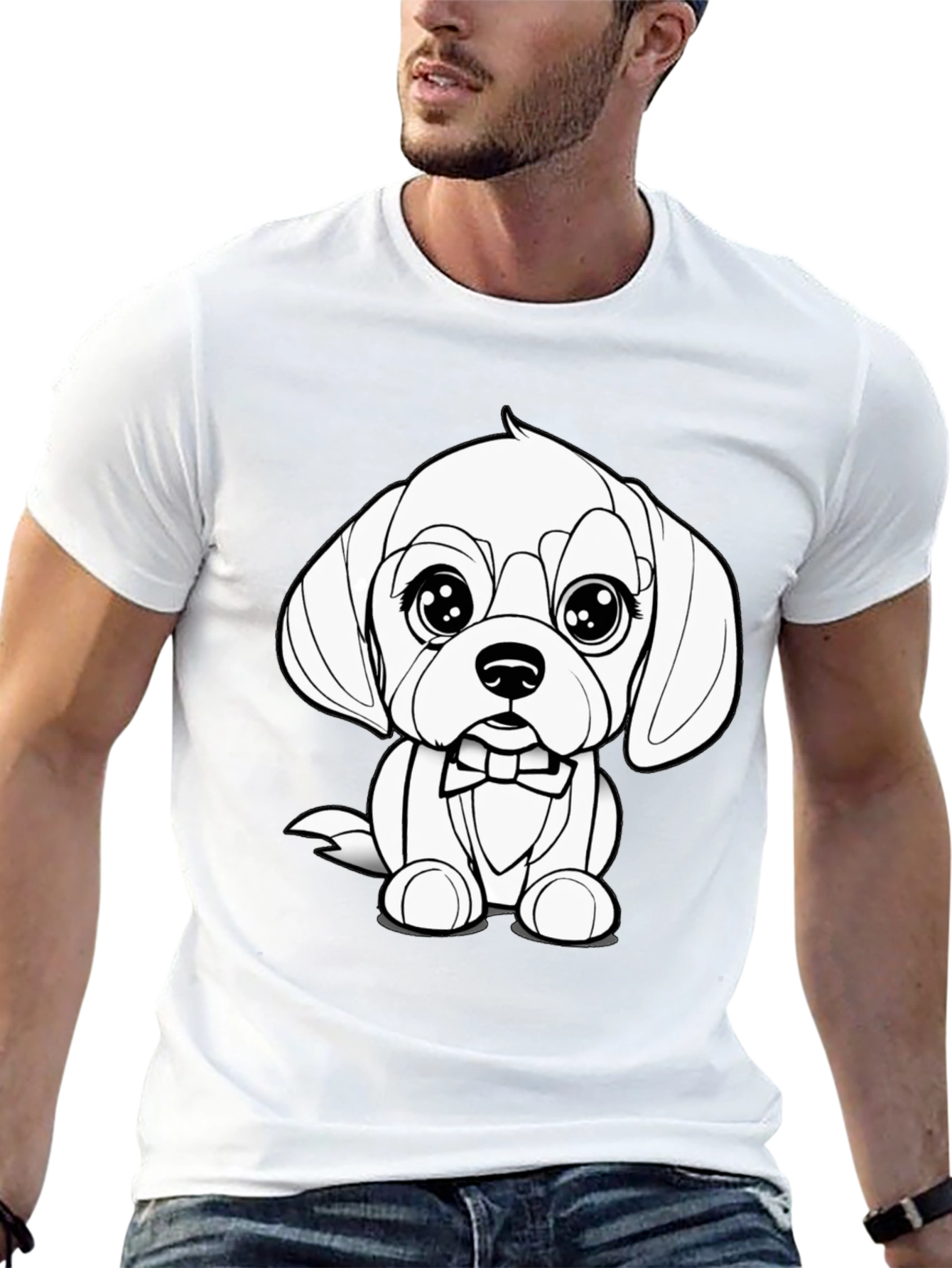 Black Cute Puppy Bowtie Black T-Shirt view 13