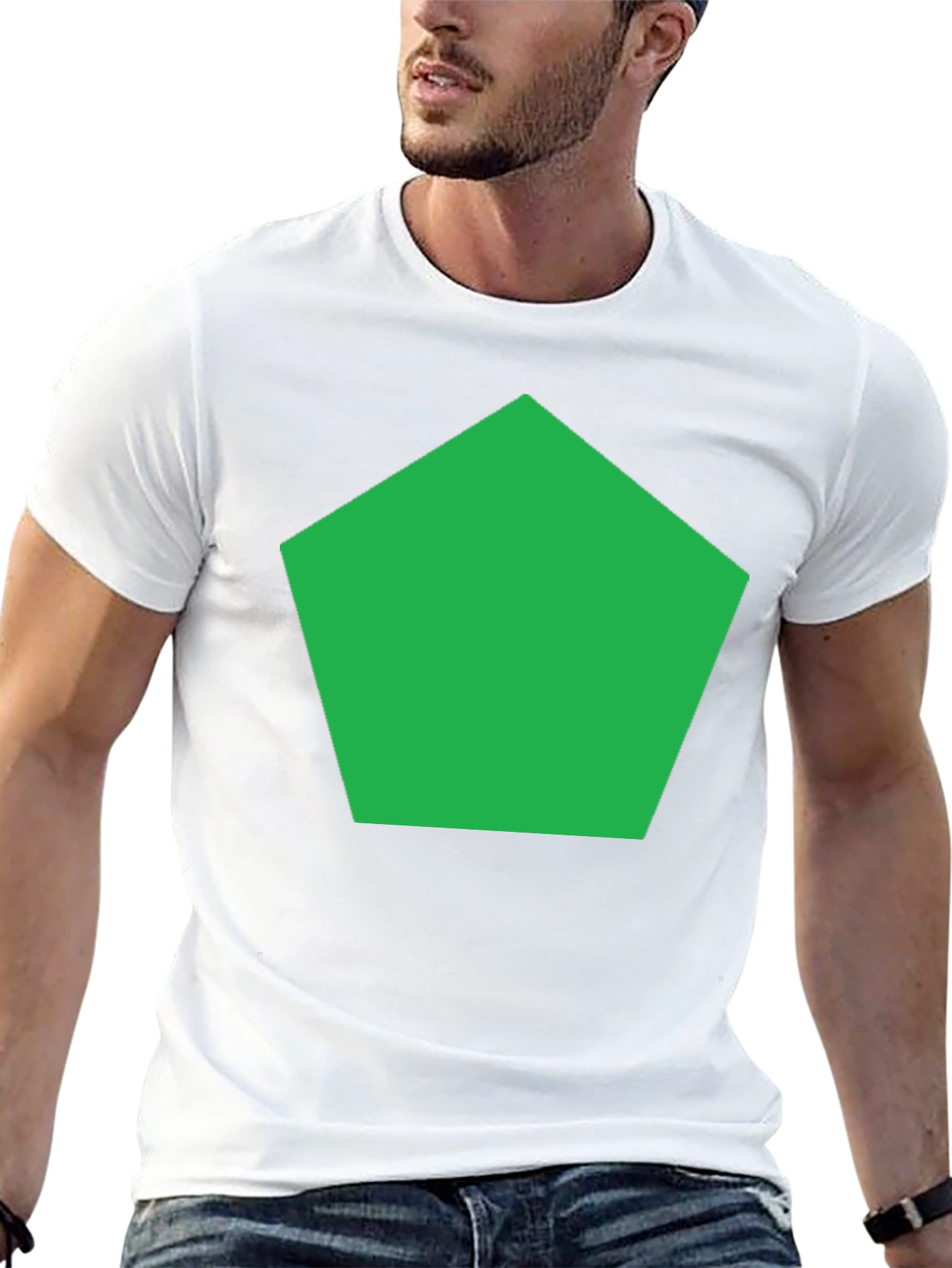 Black Modern Geometric Tee - Green Pentagon Design view 13