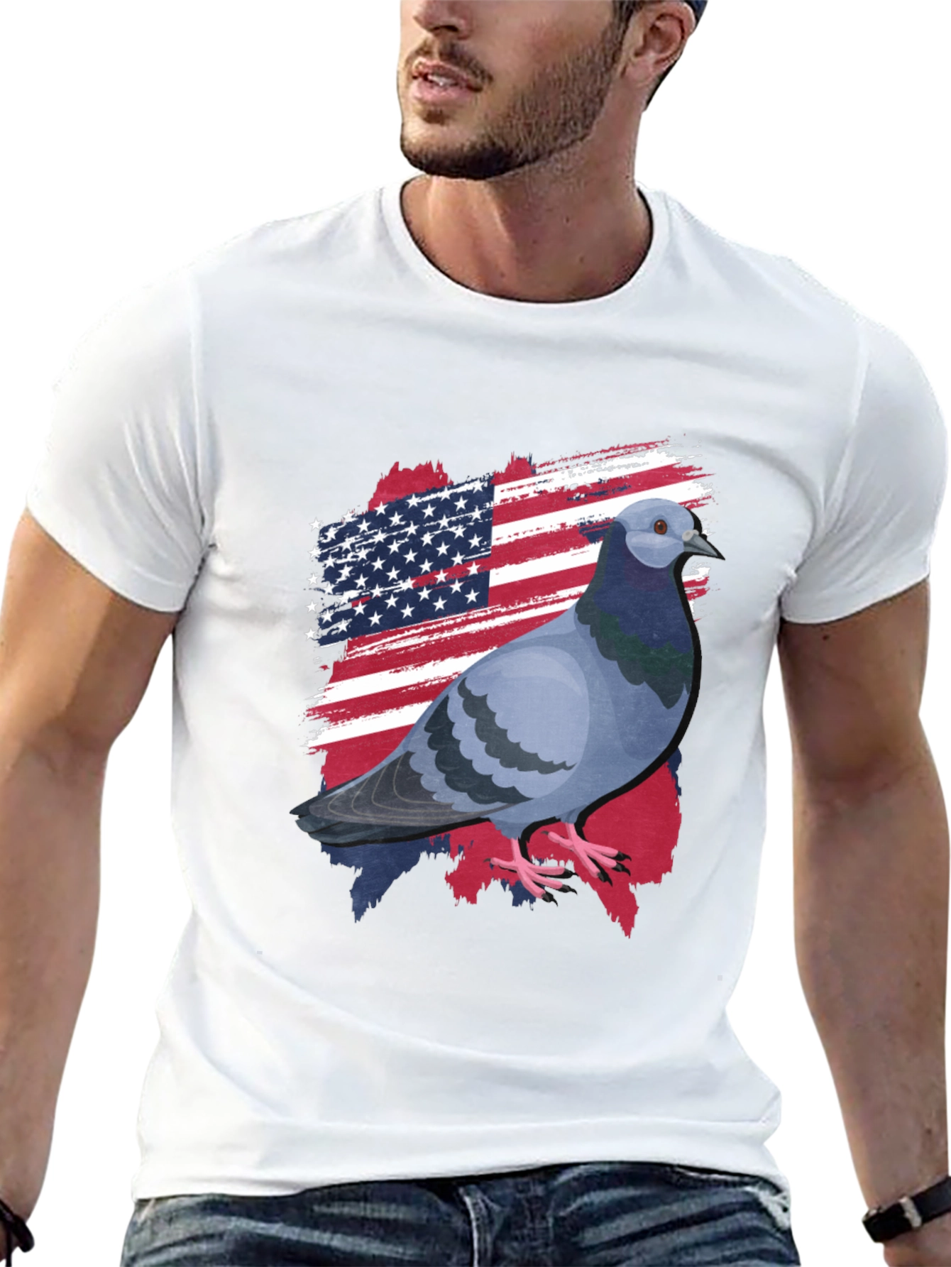 Black Patriotic Pigeon Graphic Tee - American Flag Bird T-Shirt view 13