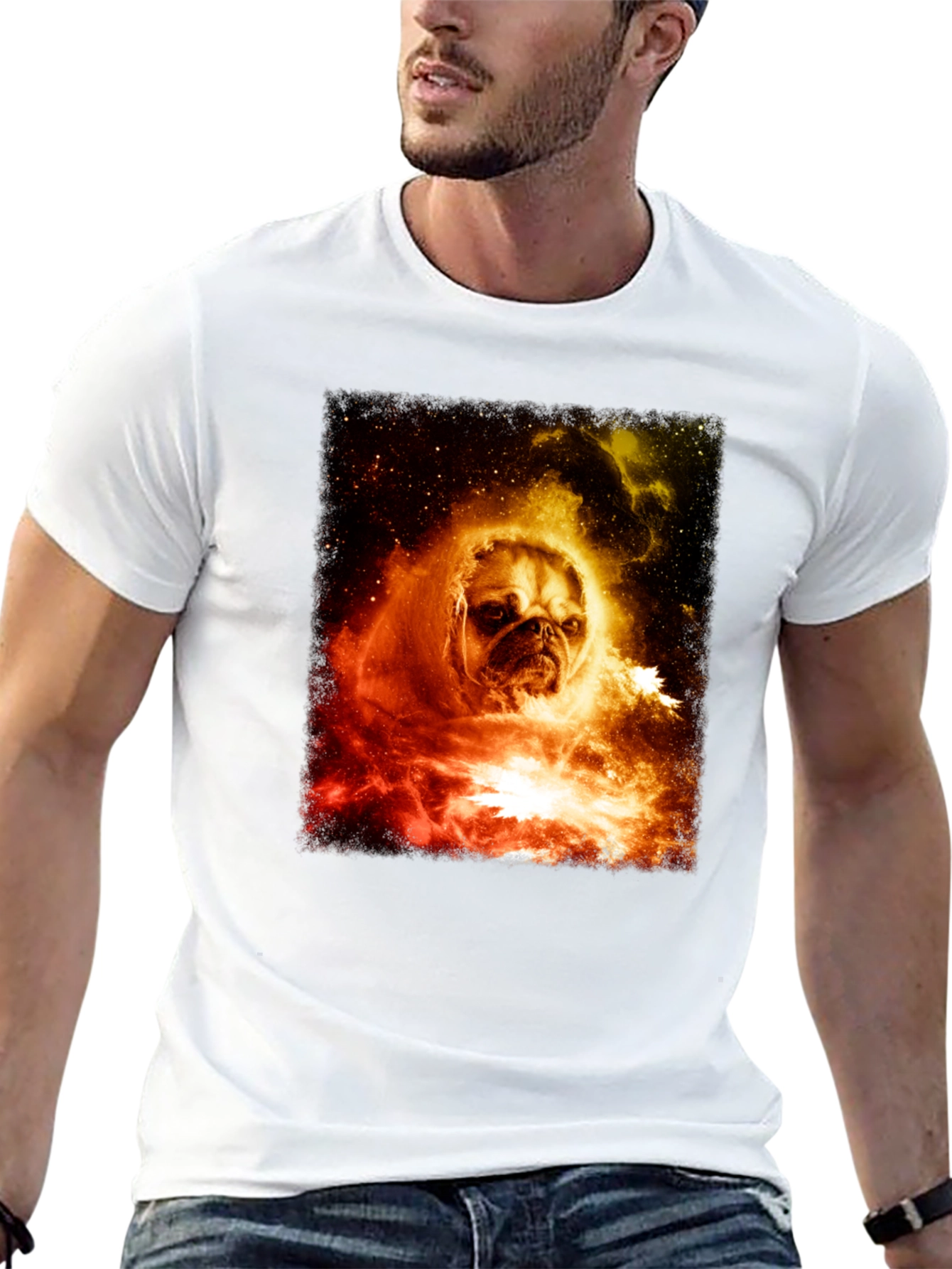 Black Cosmic Pug Graphic T-Shirt - Men's Black Tee view 13