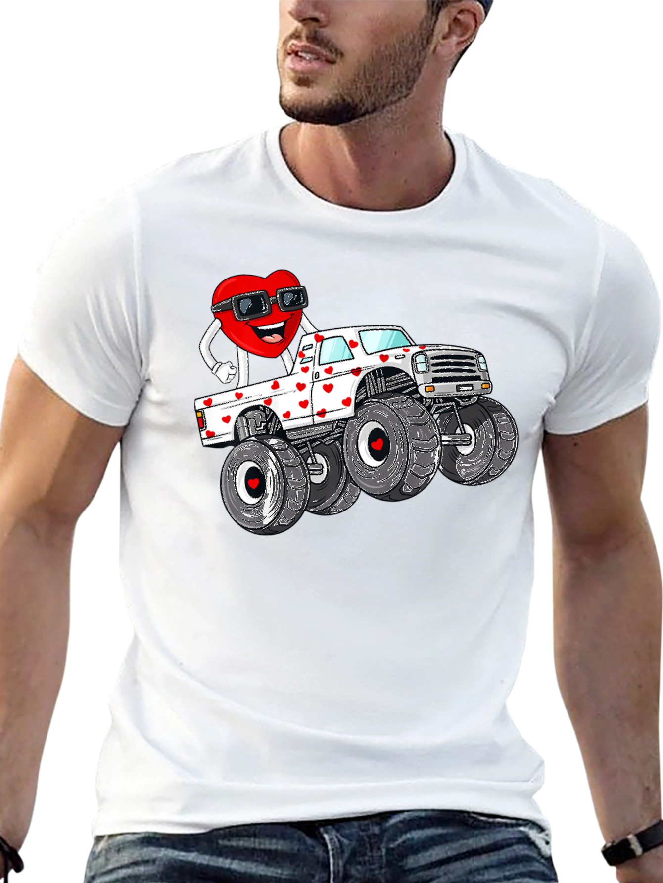 Black Monster Truck Valentine's Day Graphic Tee view 13