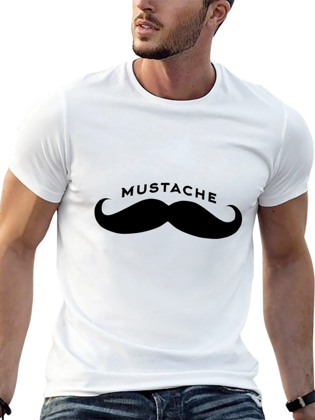 Black Mustache Graphic Tee - Classic Crew Neck T-Shirt view 13