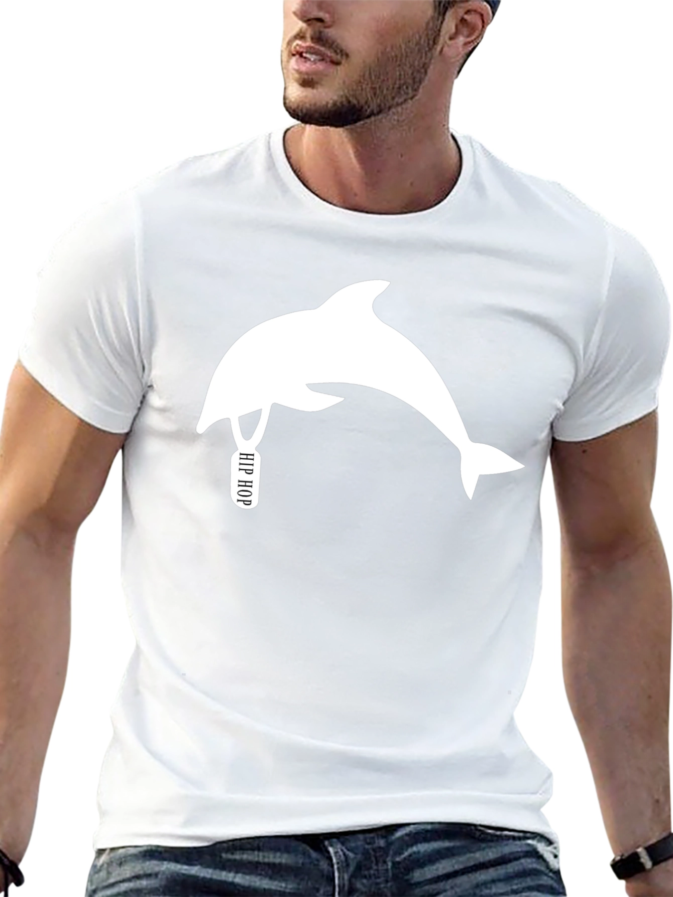Black Hip Hop Dolphin Black T-Shirt - Unique Graphic Tee view 13