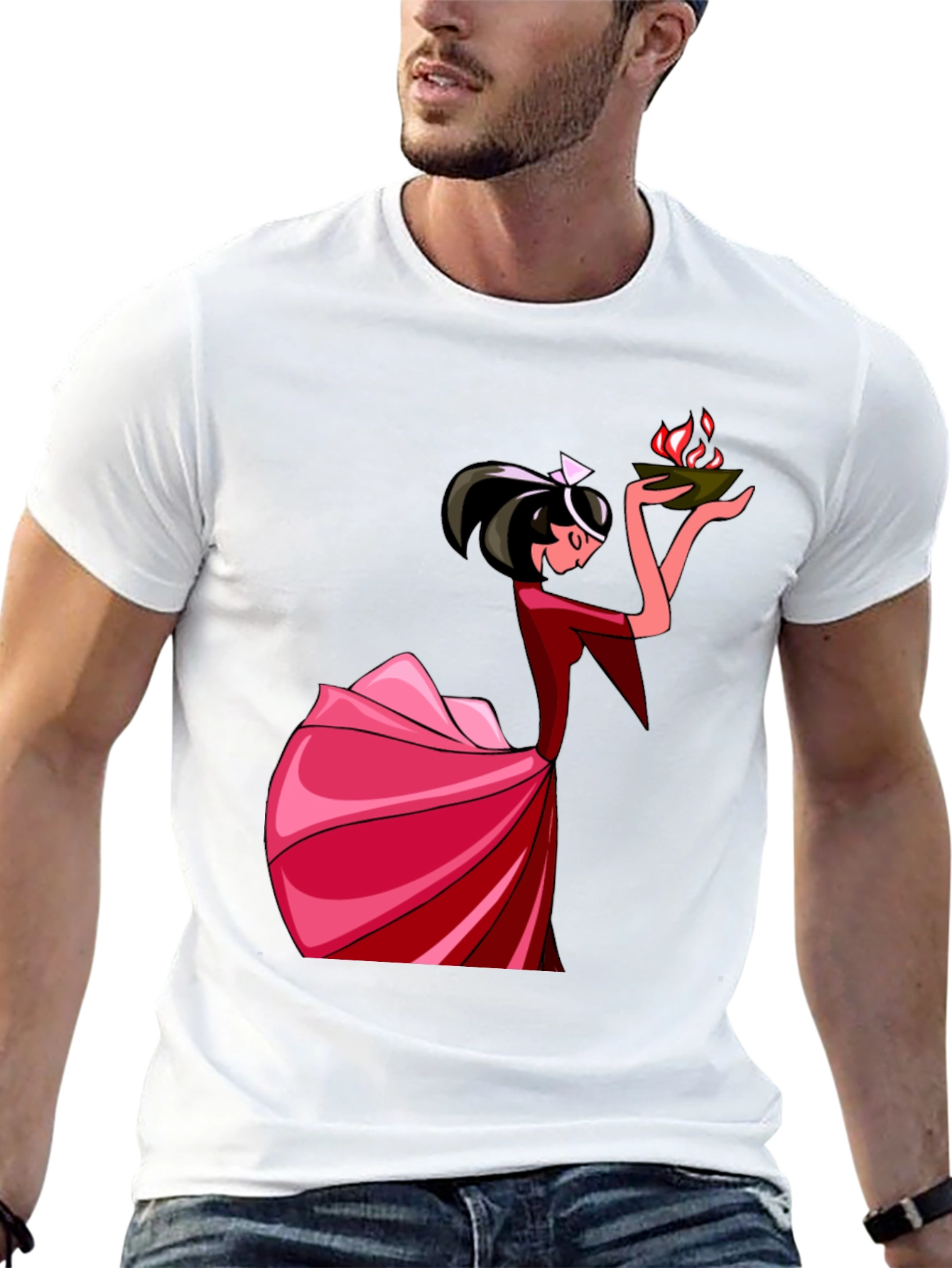 Black Unique Graphic T-Shirt: Lady with Fire view 13