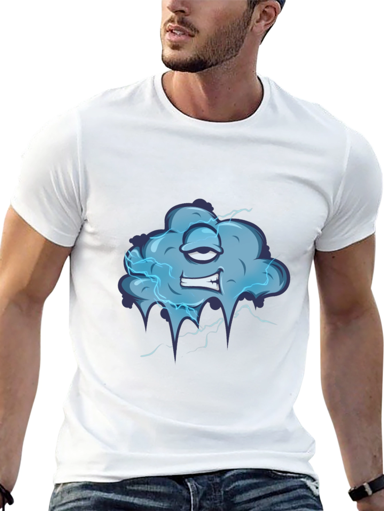 Black Cartoon Cloud Graphic Tee - Men's Black T-Shirt view 13
