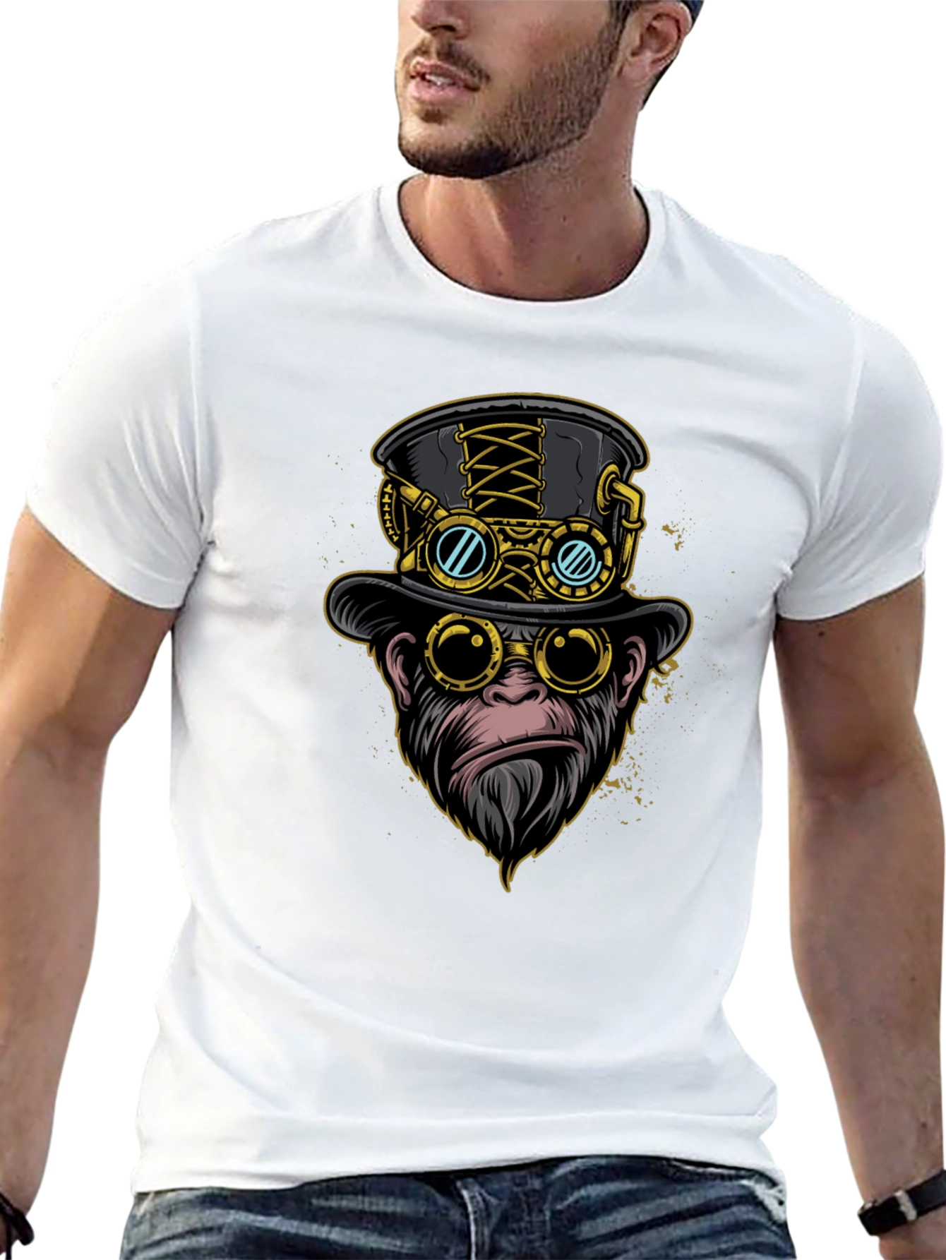Black Steampunk Monkey Graphic Tee view 13