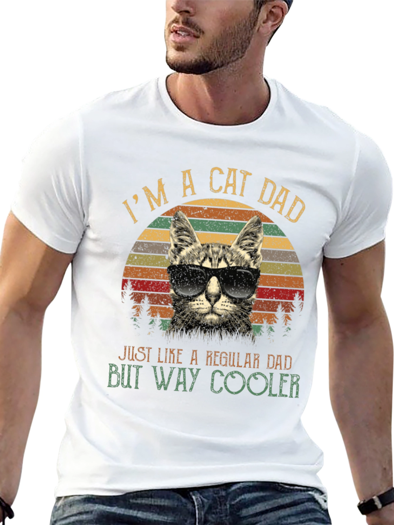 Black Cool Cat Dad T-Shirt - Just Like a Regular Dad, But Way Cooler! view 13