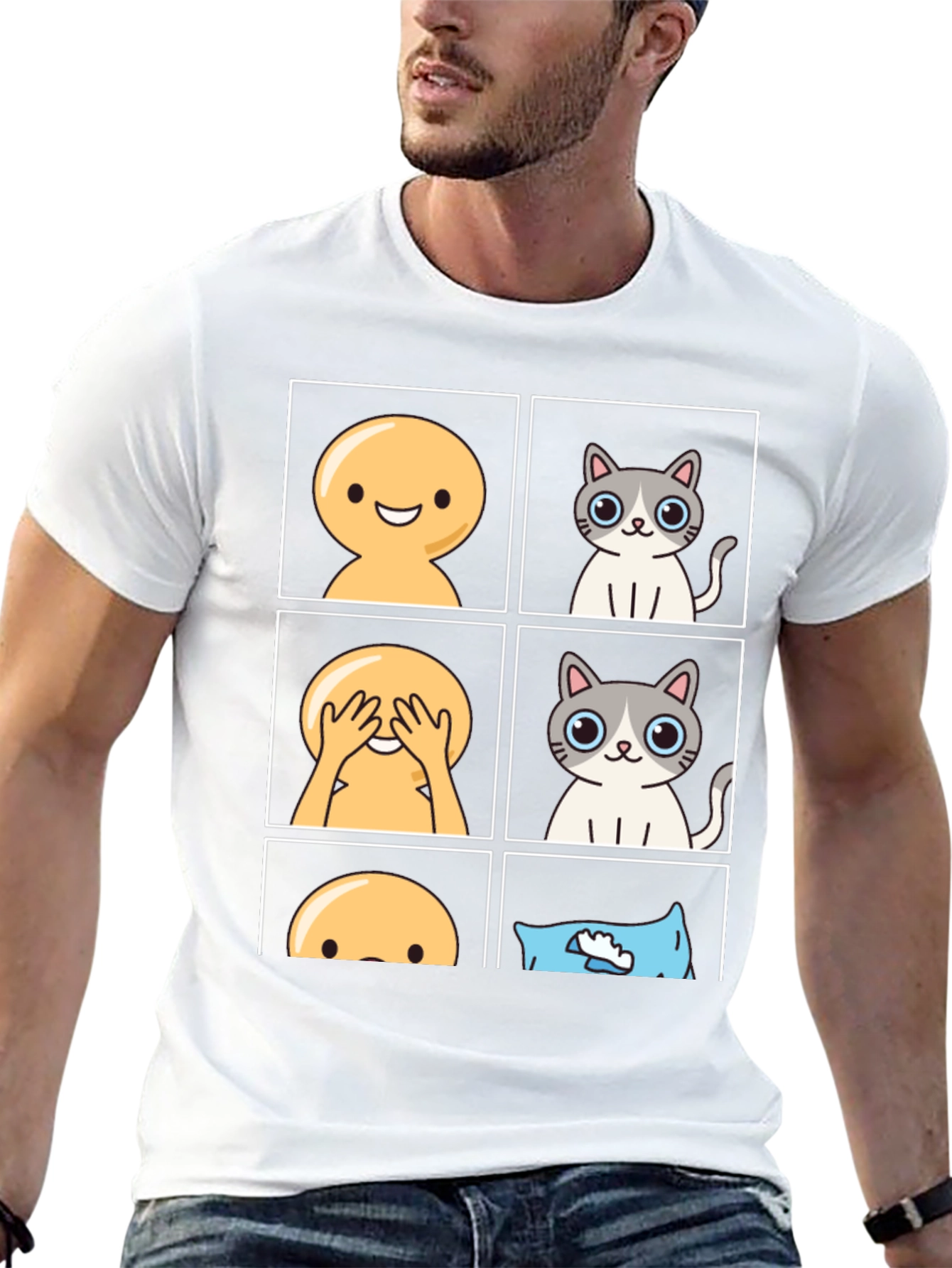 Black Peek-a-Boo Emoji Cat T-Shirt view 13