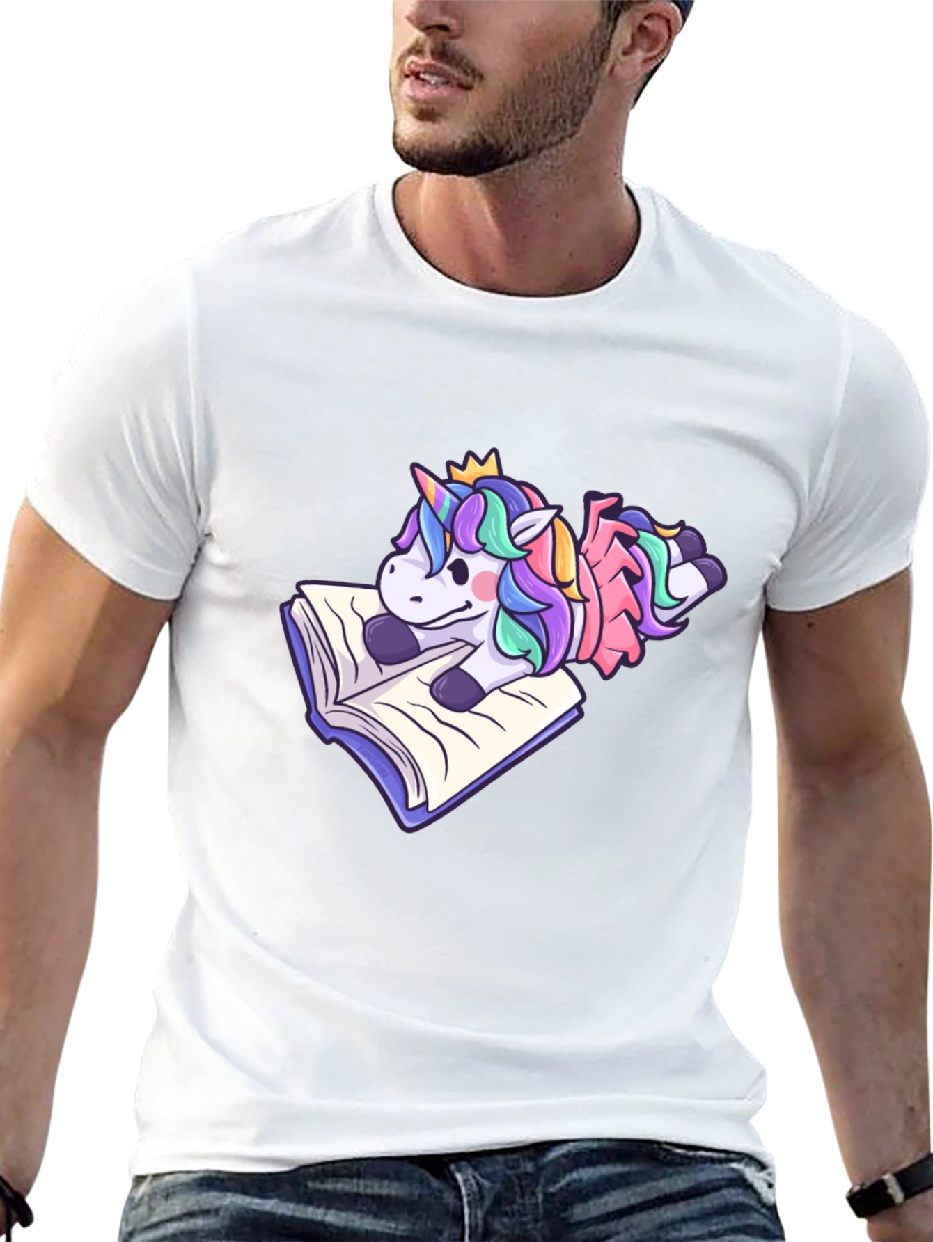 Black Unicorn Reading Book T-Shirt - Cute Cartoon Tee view 13