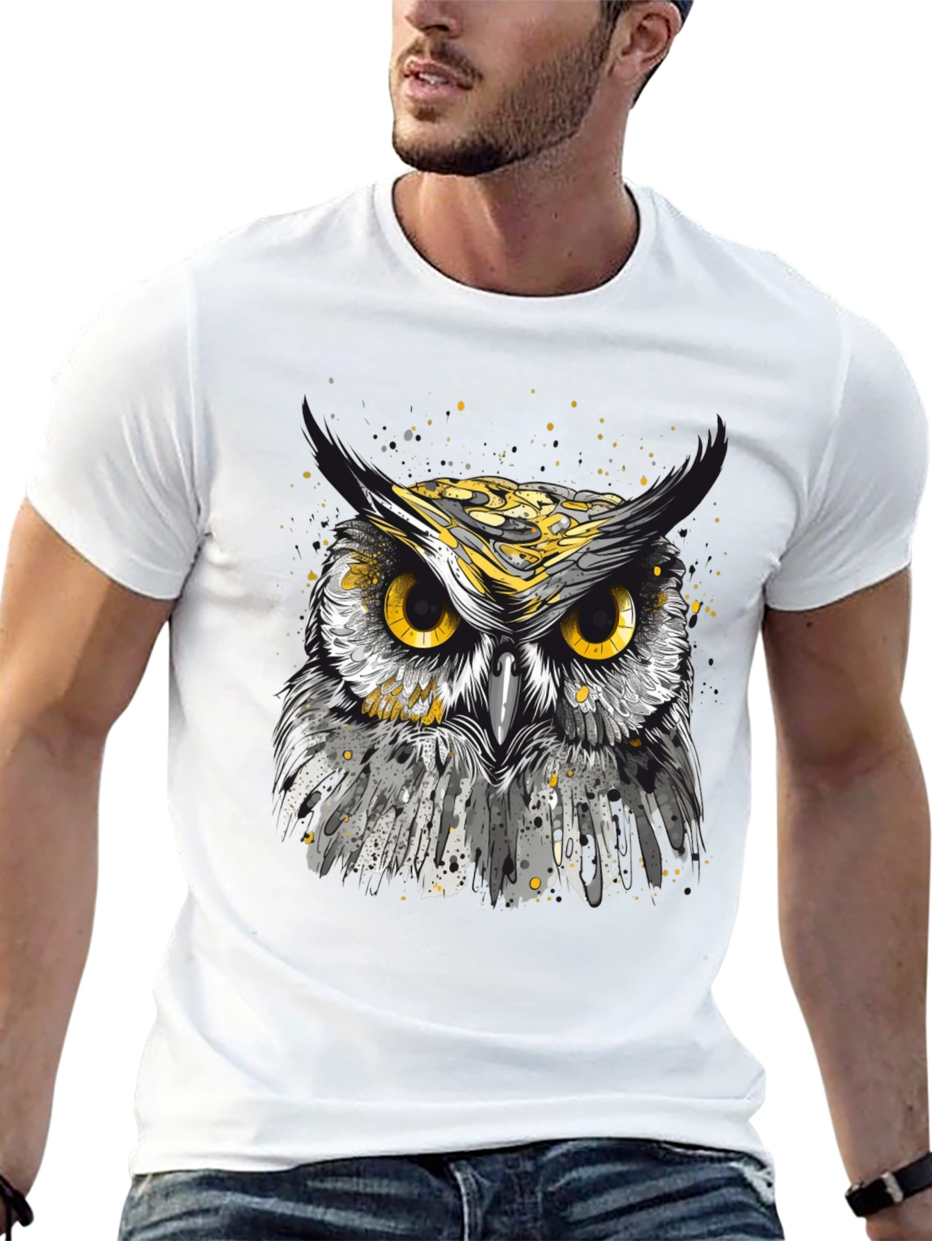 Black Owl Graphic T-Shirt - Black Cotton Tee for Men view 13