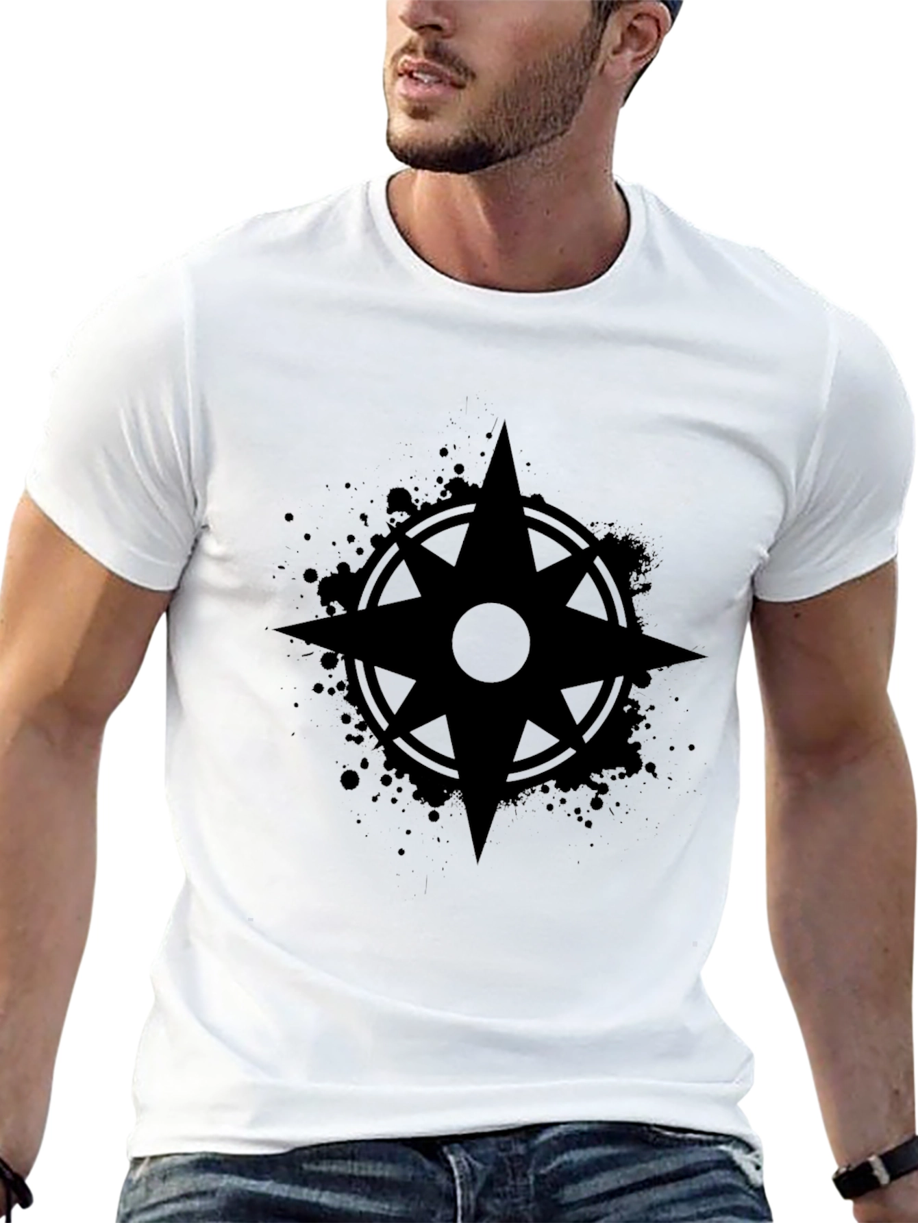 Black Dark Compass Rose Graphic Tee - Stylish Men's T-Shirt view 13