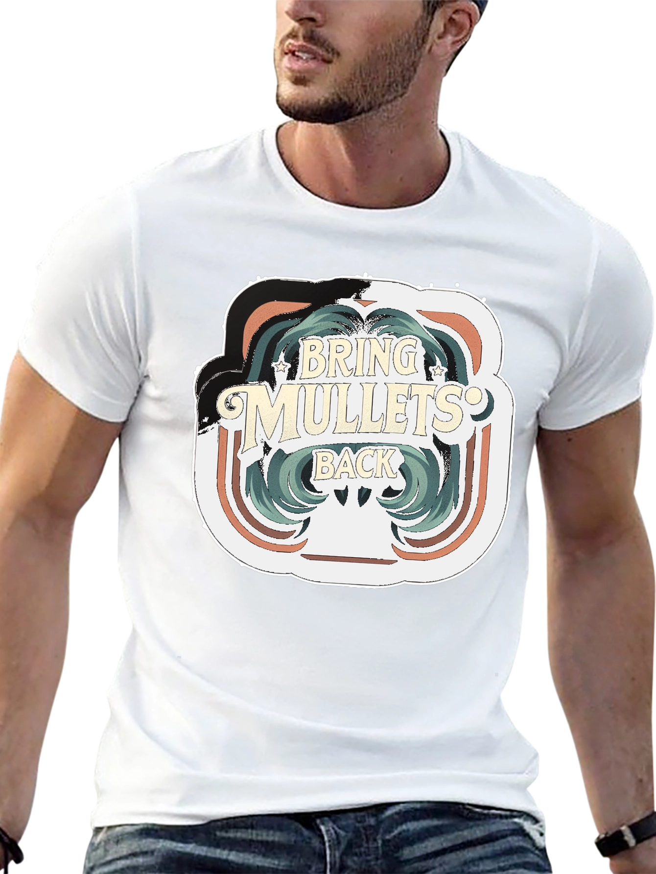 Black Bring Mullets Back T-Shirt - Retro Hair Style Tee view 13