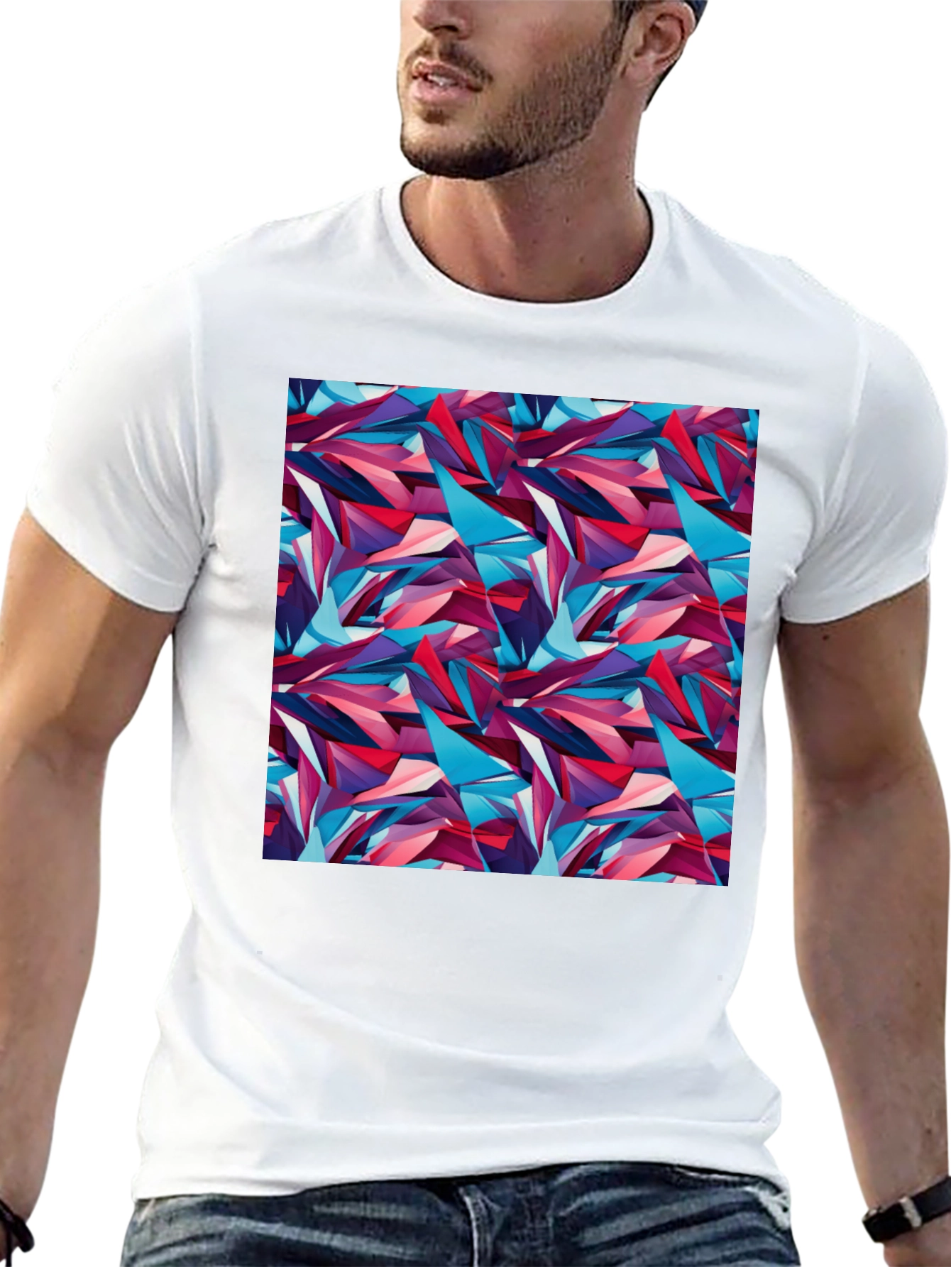 Black Abstract Geometric Pattern Black T-Shirt view 13