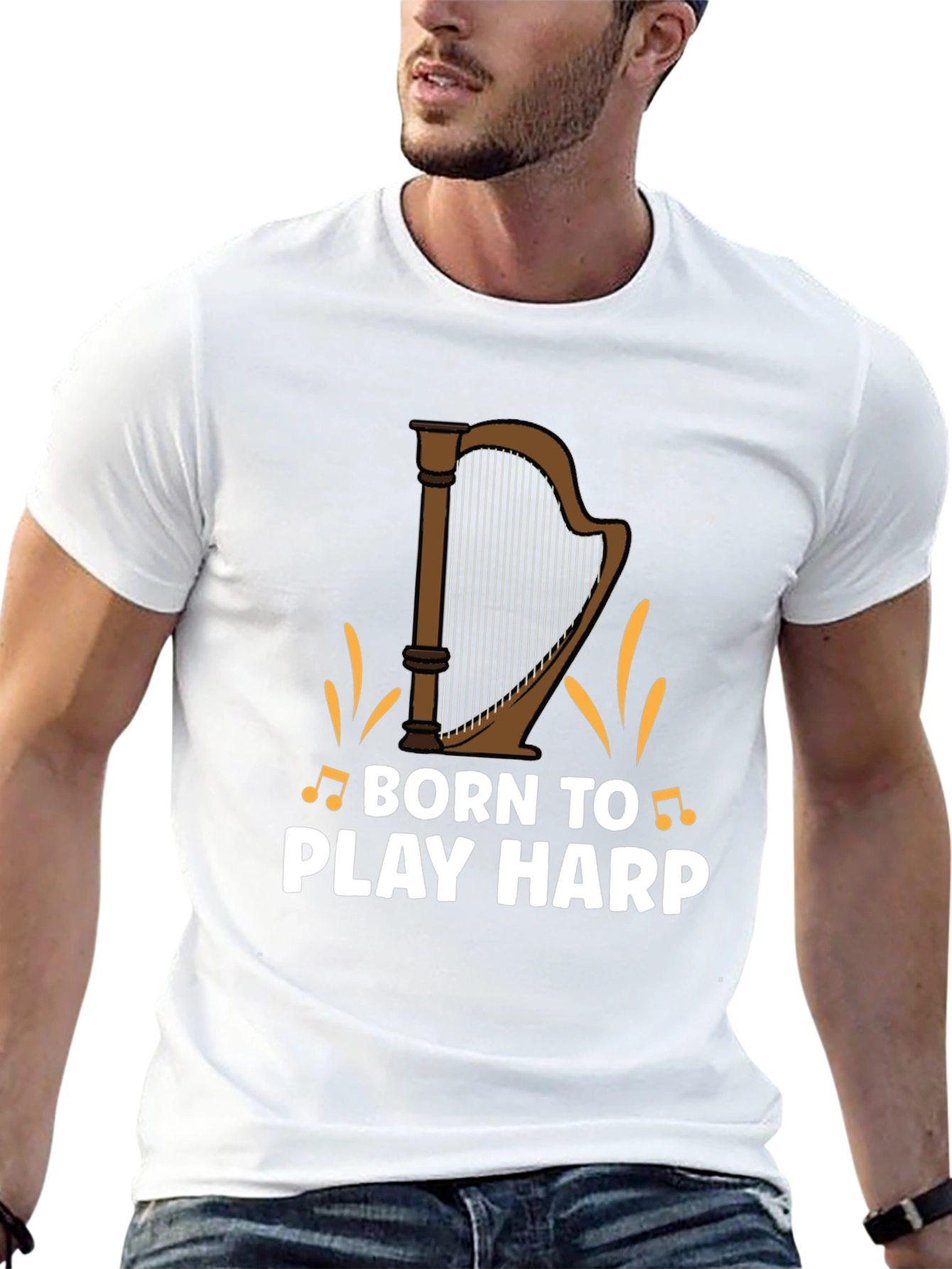 Black Born to Play Harp Graphic Tee - Musician's Shirt view 13