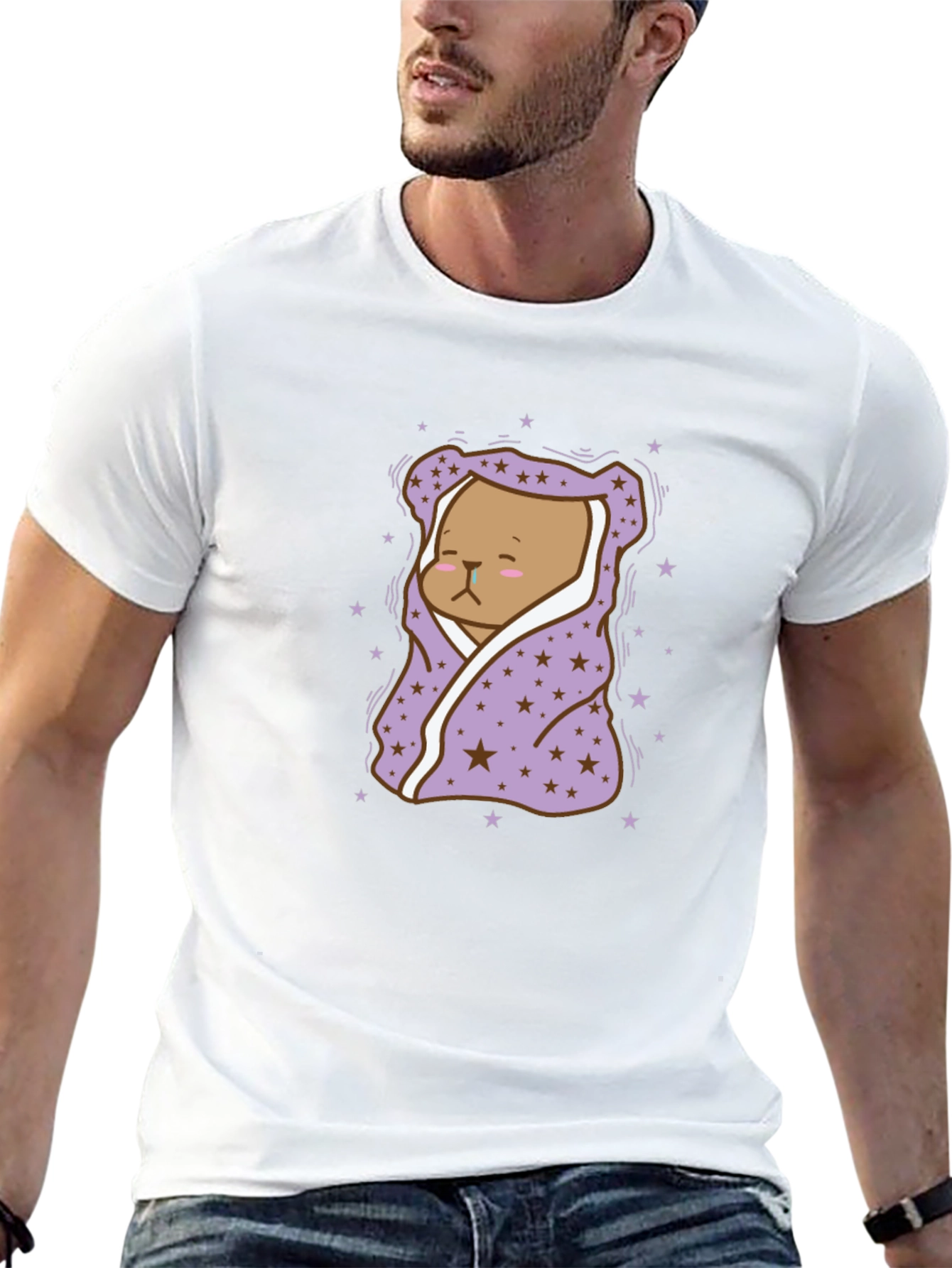 Black Cute Bear in Blanket T-Shirt view 13