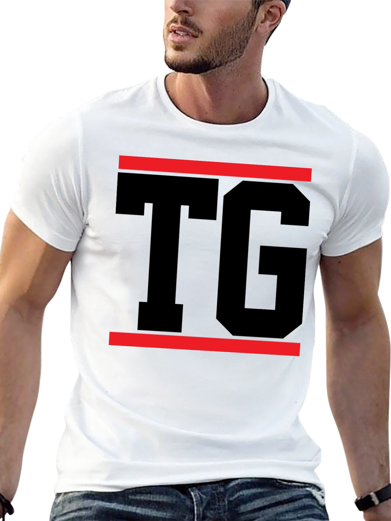 Black Black T-Shirt with Bold TG Graphic Design view 13