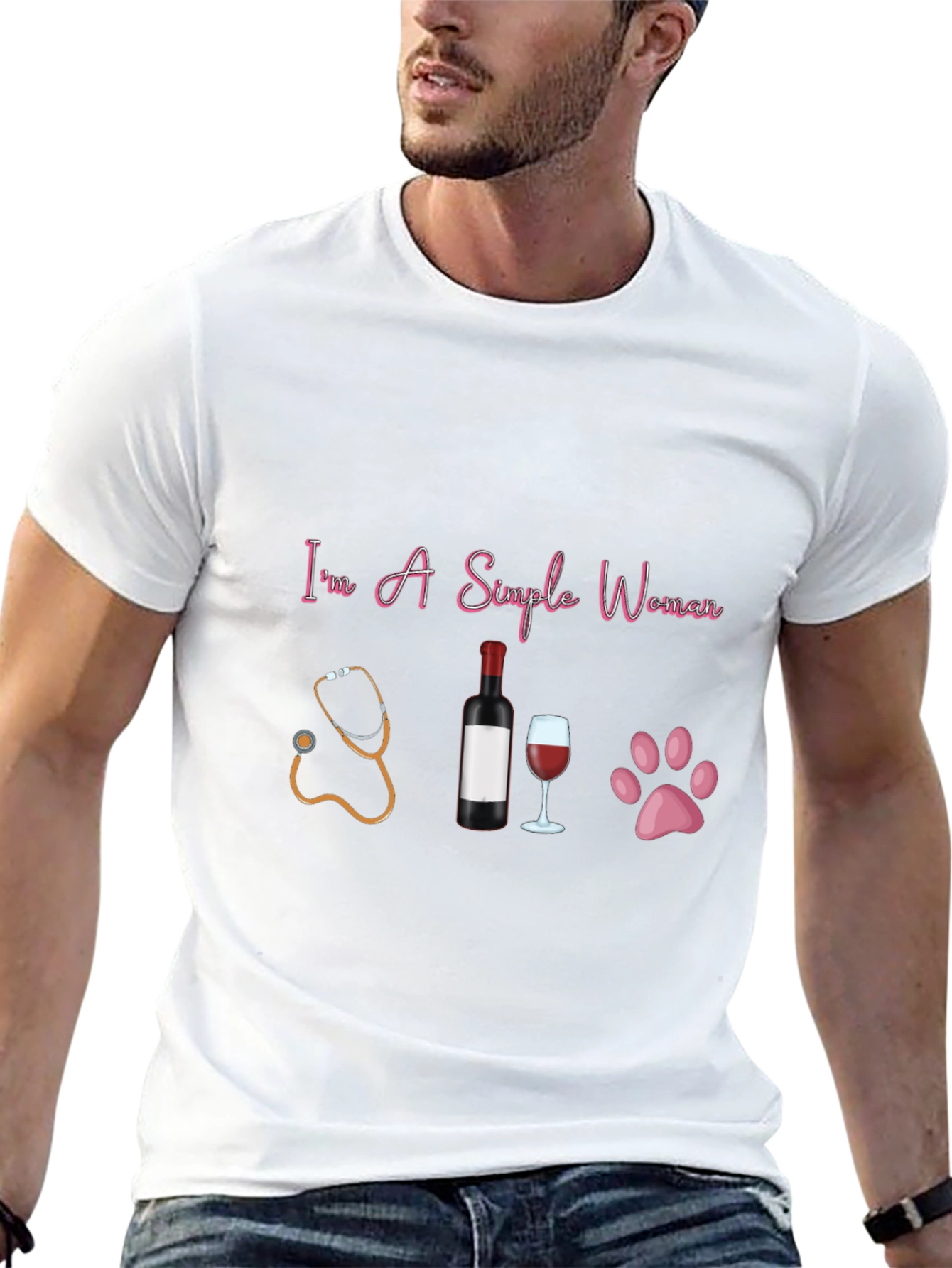 Black Simple Woman T-Shirt: Stethoscope, Wine, & Paws view 13